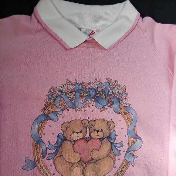 Jerzees × Vintage Vintage Teddy Bears Hearts Flowers Collared Sweatshirt Size M / US 6-8 / IT 42-44 - 3 Thumbnail