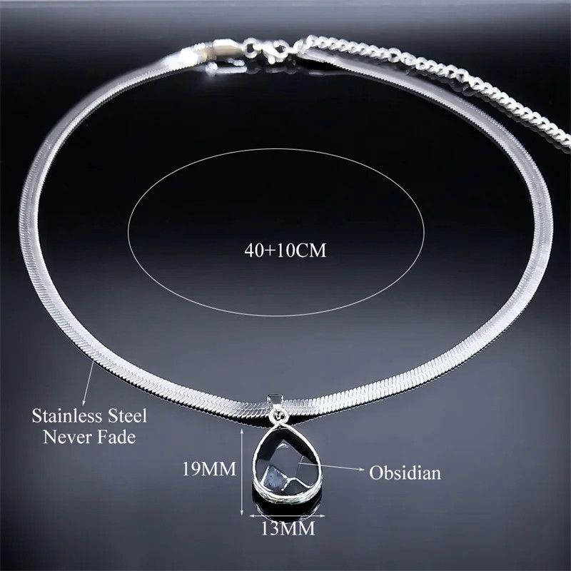 Jewelry Gothic Water Drop Black Obsidian Pendant Charms Necklace Size ONE SIZE - 5 Thumbnail