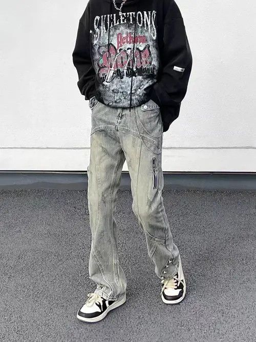 VIBE Washed and distressed patchwork micro flare jeans Size US 30 / EU 46 - 6 Thumbnail