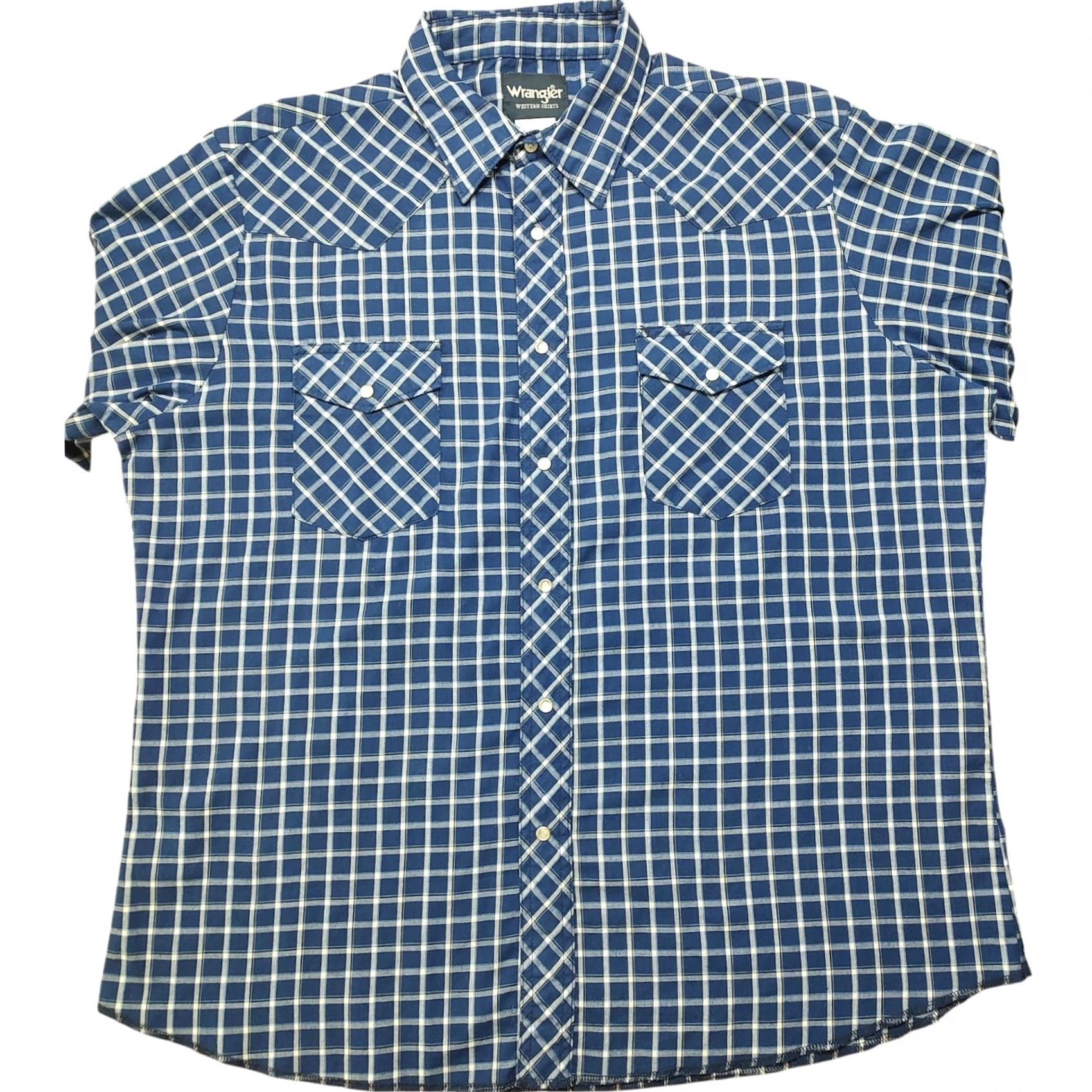 Wrangler VINTAGE Wrangler Pearl Snap Plaid Shirt Men XL Blue Long Sleeve Western Rodeo Cowboy Size US XL / EU 56 / 4 - 2 Thumbnail