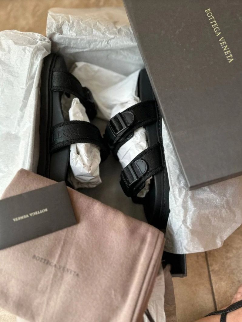 Bottega Veneta Bottega Veneta Leather & Canvas Strap Slide Sandals Size US 10 / EU 43 - 6 Thumbnail