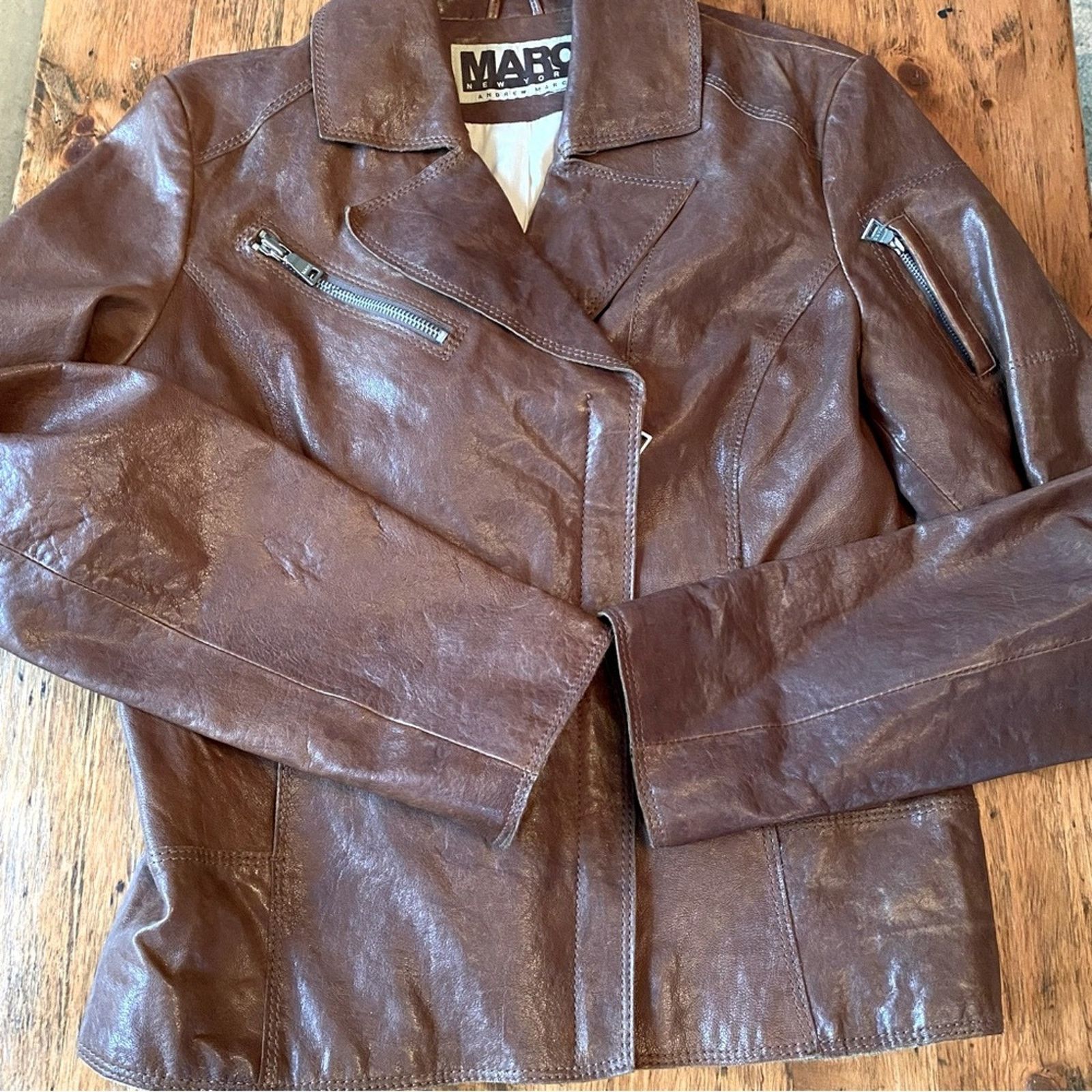 Andrew Marc Andrew Marc NY $450 Leather Cocoa Brown Biker Jacket S Size S / US 4 / IT 40 - 7 Thumbnail