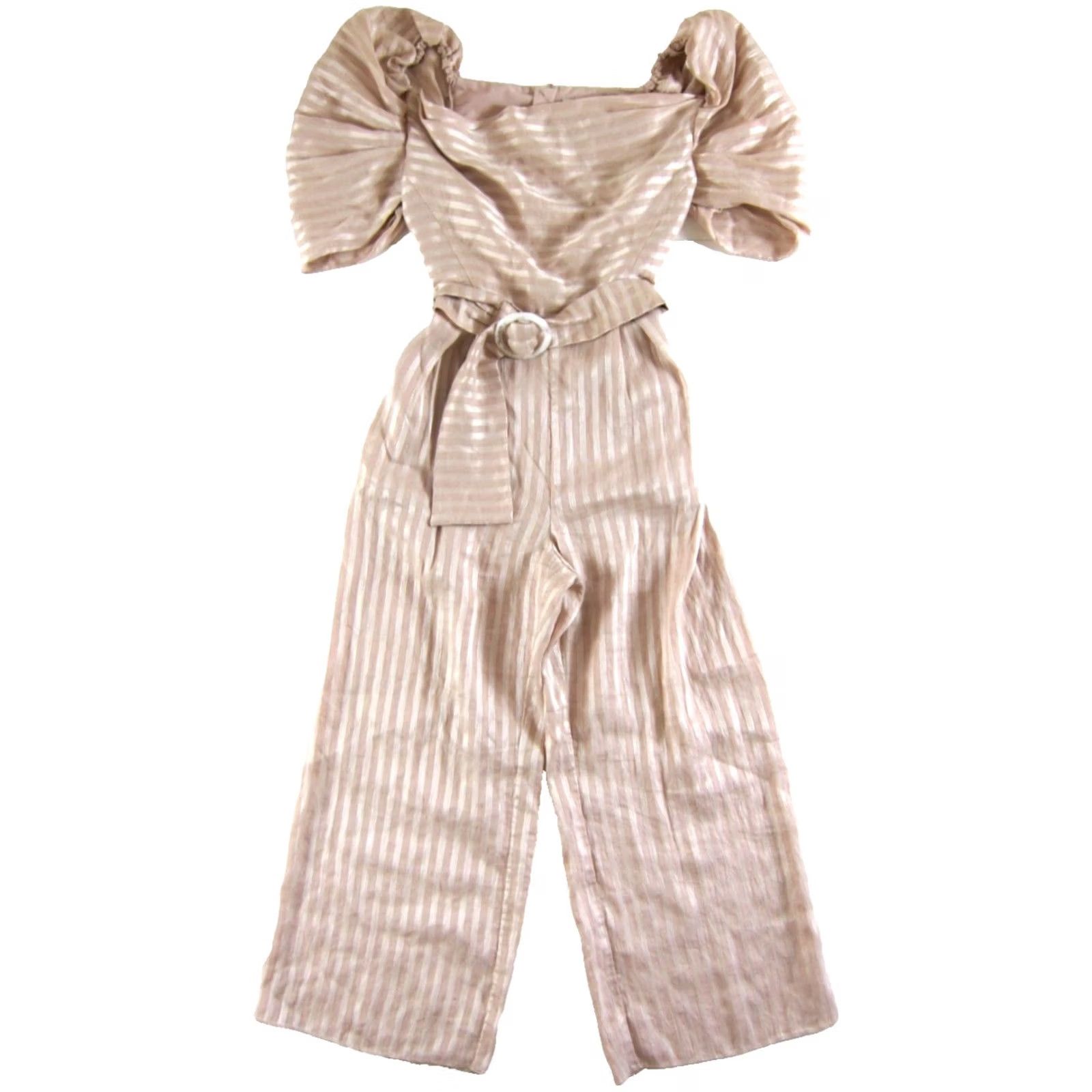 Vintage C/MEO COLLECTIVE Pink Through You Belted Puff Sleeve Wide Leg Stripe Jumpsuit S Size 28" / US 6 / IT 42 - 2 Thumbnail