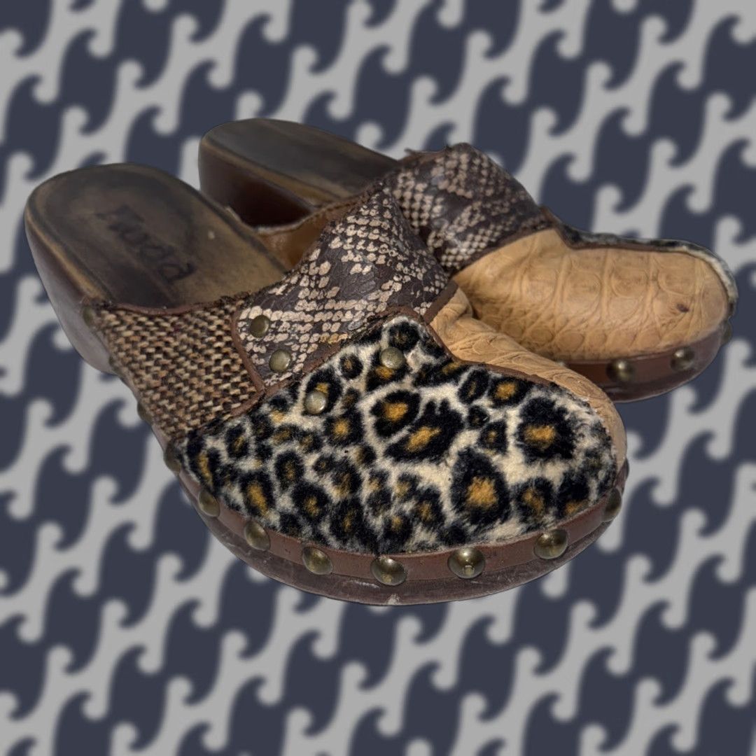 Vintage VINTAGE Mudd Cheetah Clogs Women 7 Slip On Platform Patchwork Block Heel Brown Shoes Size US 7 / IT 37 - 1 Thumbnail