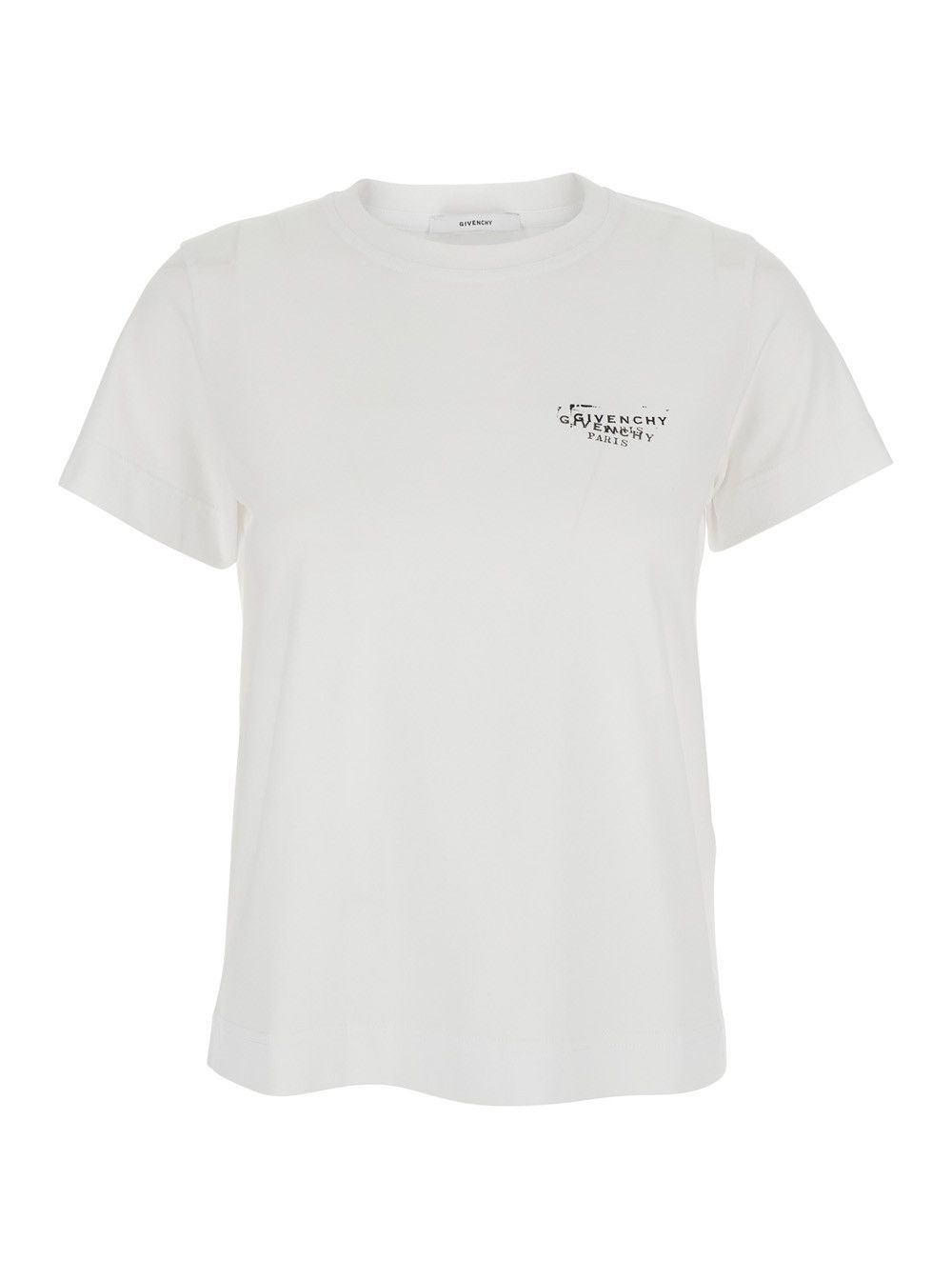 White Crew Neck T-Shirt with Logo on Front and Back in Cotton Woman