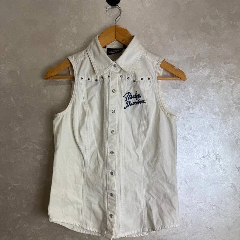 Harley Davidson Harley-Davidson White Denim Vest Sleeveless Biker Logo S Size S / US 4 / IT 40 - 5 Thumbnail