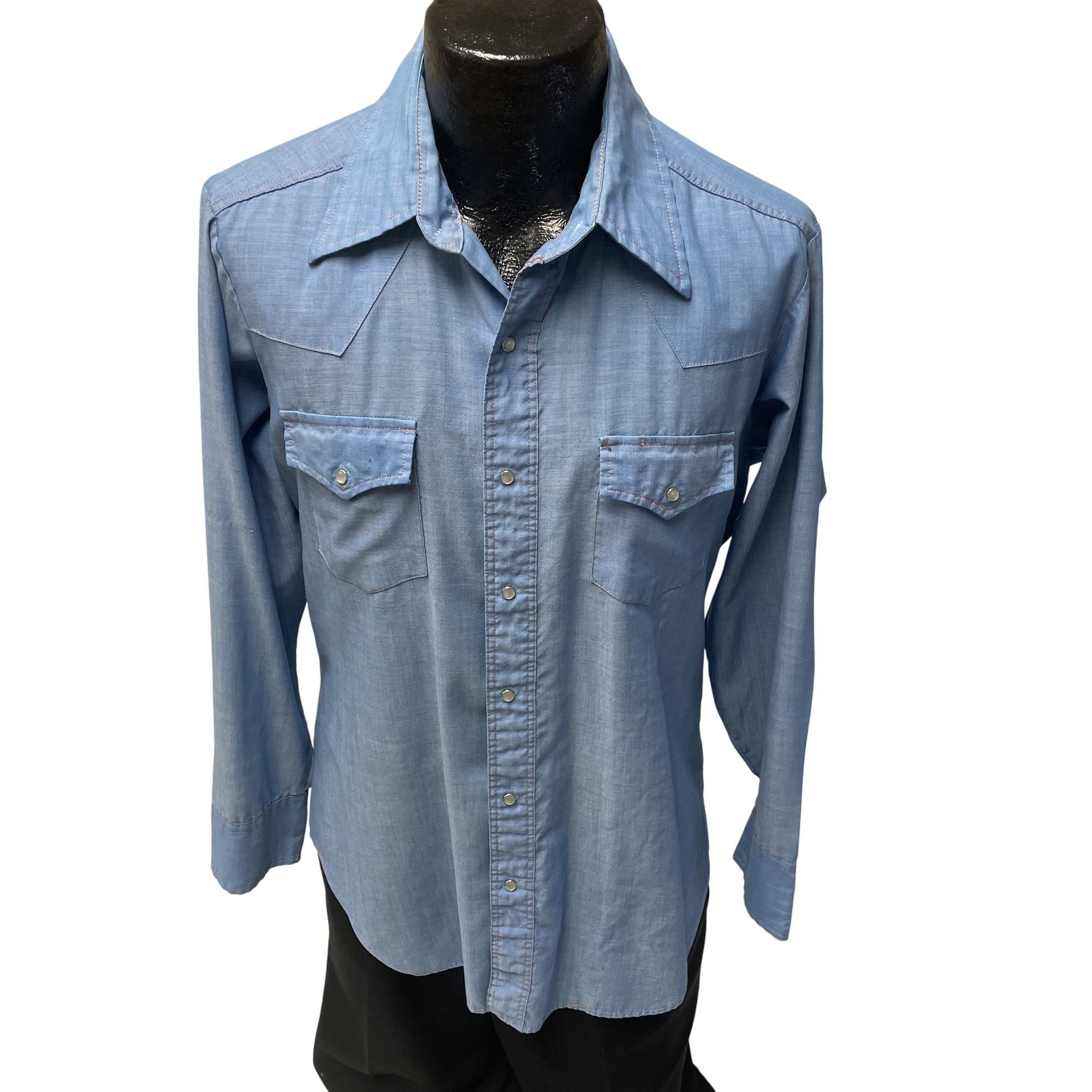 Other Vtg HIPPIE Cowboy Ultra Thin CHAMBRAY Western Pearl Snap Size US L / EU 52-54 / 3 - 1 Thumbnail