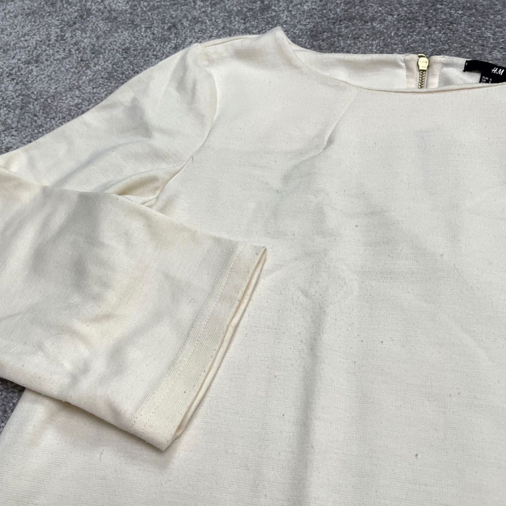 H&M H&M Long Maxi Shift Dress Womens Small Ivory Solid Long Sleeve Round Neck Work Size S / US 4 / IT 40 - 5 Thumbnail