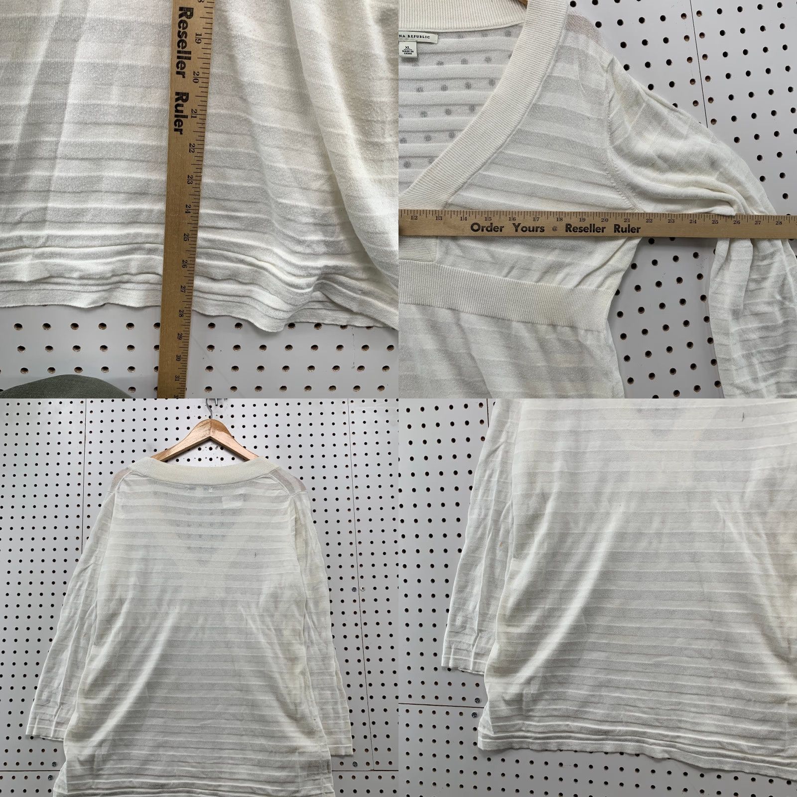 Banana Republic VINTAGE Banana Republic Doll Top Womens XL White Sheer Striped V-Neck Blouse Size XL / US 12-14 / IT 48-50 - 8 Thumbnail