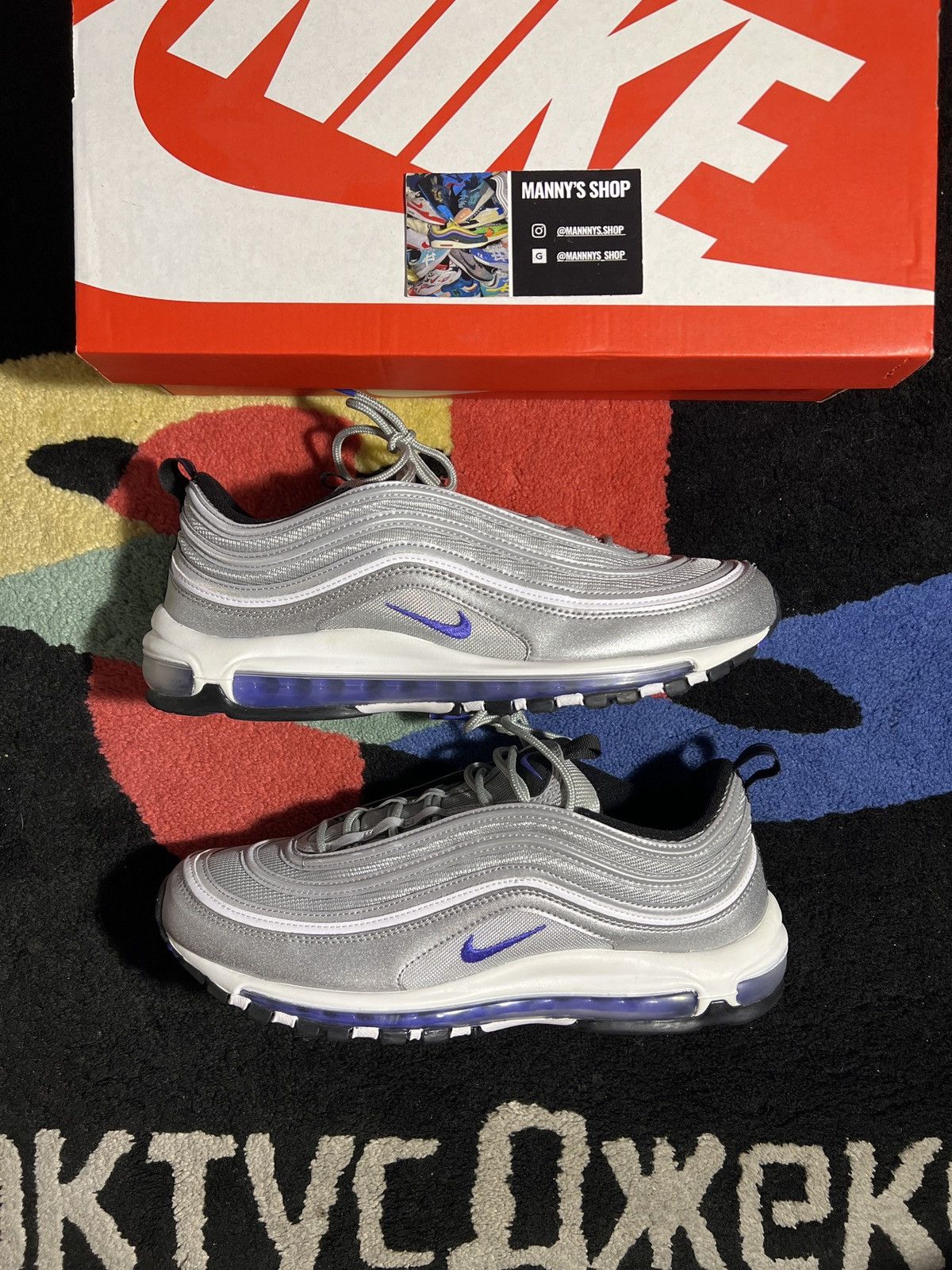 image of Nike Air Max 97 “Purple Bullet” Shoes in Metalic Silver, Men's (Size 12)