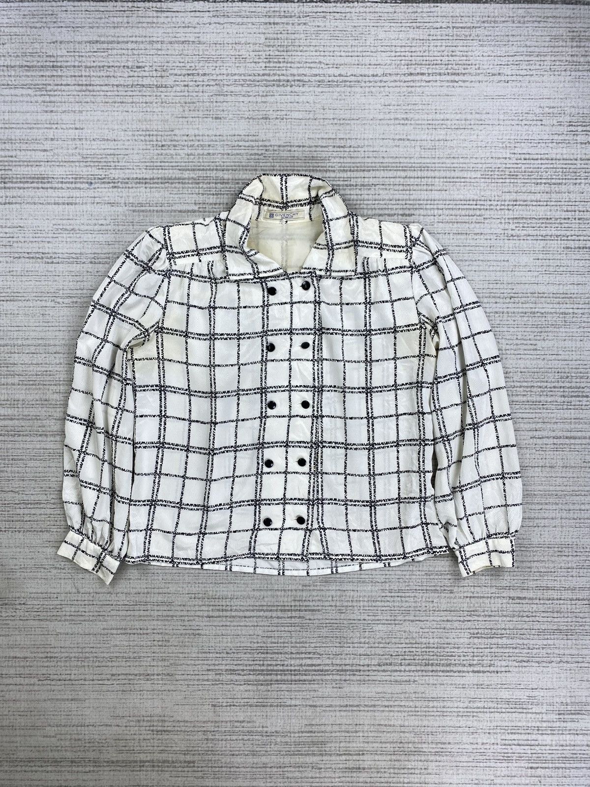 Givenchy × Vintage Vintage Givenchy Glamour Checkered Silk Blouse Size L / US 10 / IT 46 - 1 Thumbnail
