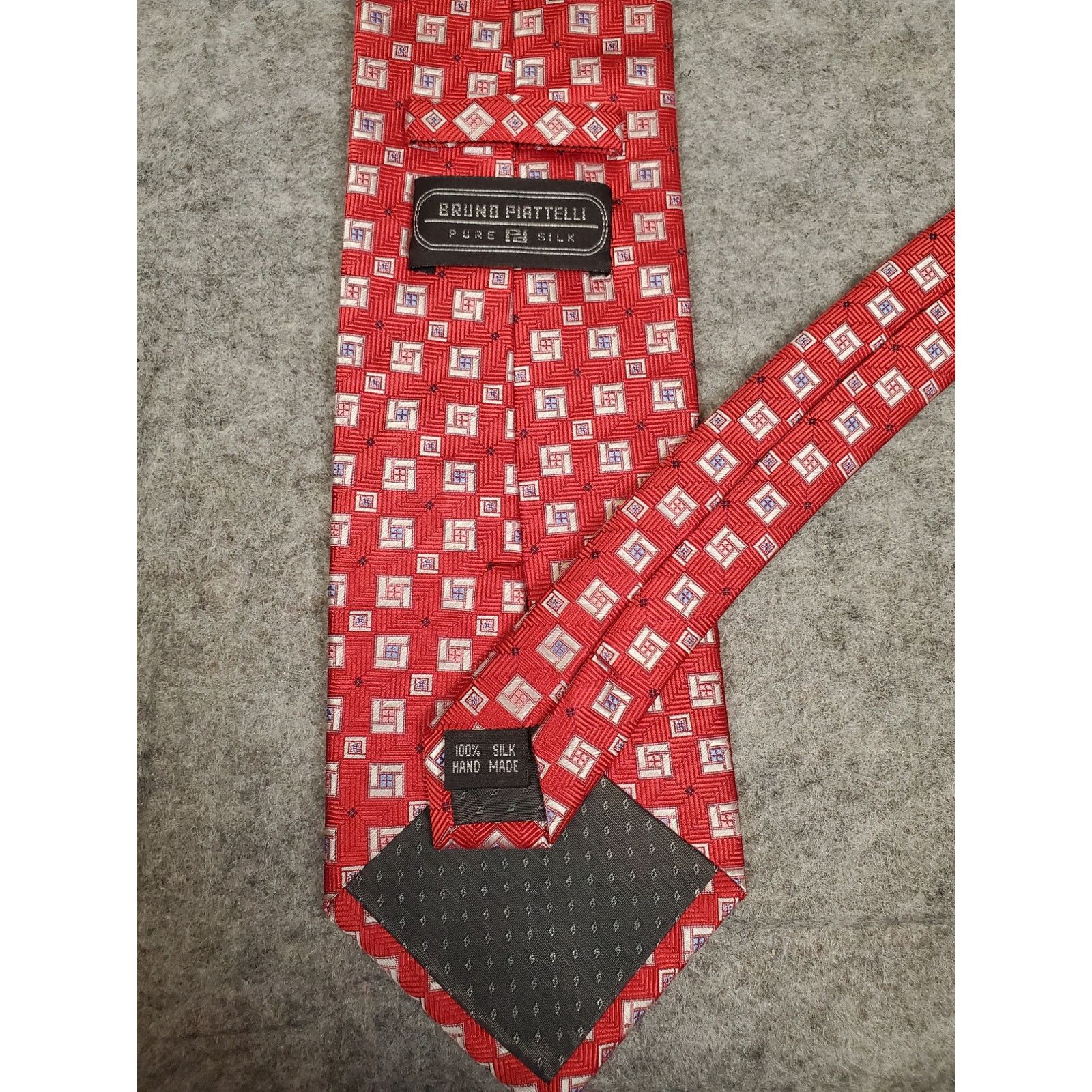Other Piattelli Men's Silk Necktie Red Geometric Square Pattern Size ONE SIZE - 5 Thumbnail