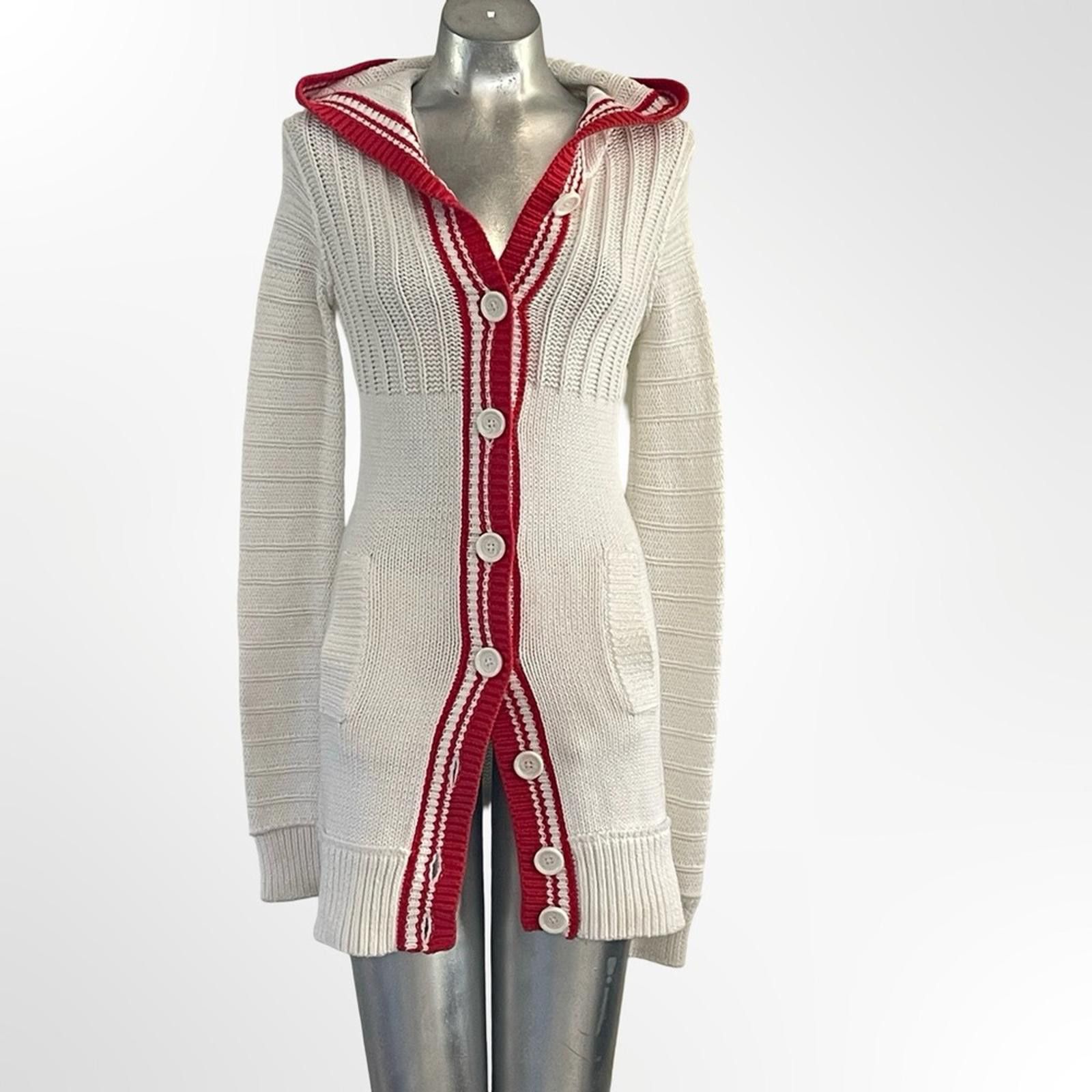 Other Moda International White and Red Hooded Cardigan in Small Size S / US 4 / IT 40 - 2 Thumbnail