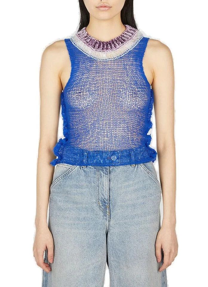 image of Marni O1W1Db10524 Mesh Knitted Tank Top In Blue, Women's (Size 2XL)