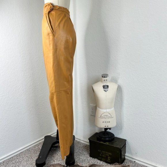 Leather × Vintage Beged - Or Italia Leather Pants High Waist Pleated Size 26" / US 2 / IT 38 - 5 Thumbnail