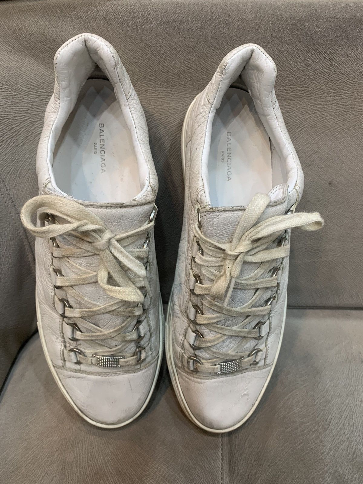 Balenciaga Arena Low White Cracked Leather Sneakers Y2K