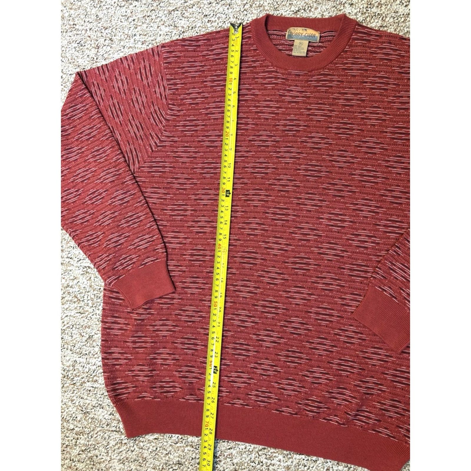 Vintage Bobby Chan Silk Cotton Knit Crew Neck Pullover Sweater Red Geometric • Size XL Size US XL / EU 56 / 4 - 5 Thumbnail