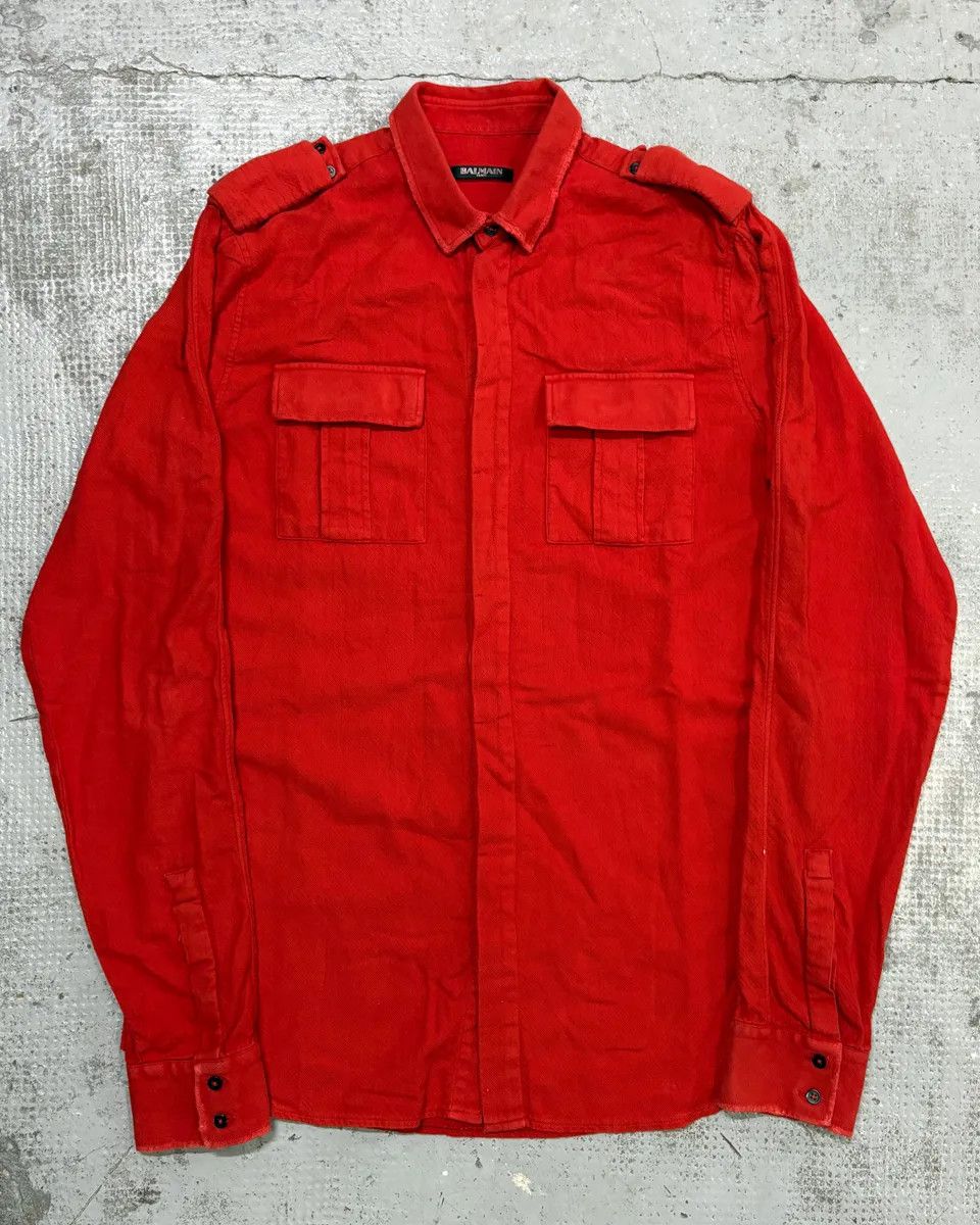 Balmain Balmain Red Corduroy Cargo Shirt Size US S / EU 44-46 / 1 - 1 Thumbnail