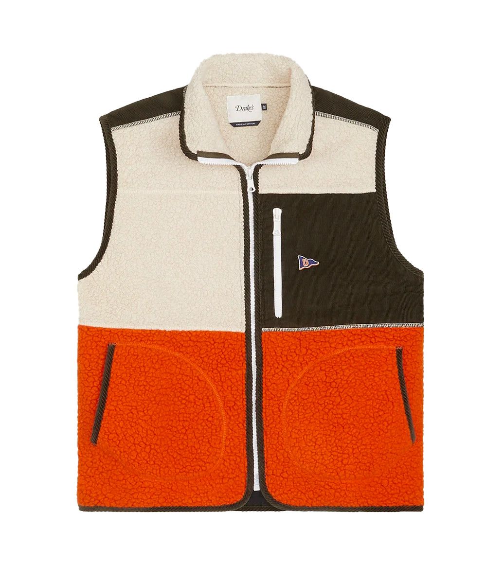 image of Drakes Bouclé Wool Colorblock Vest in Ecru, Men's (Size Small)