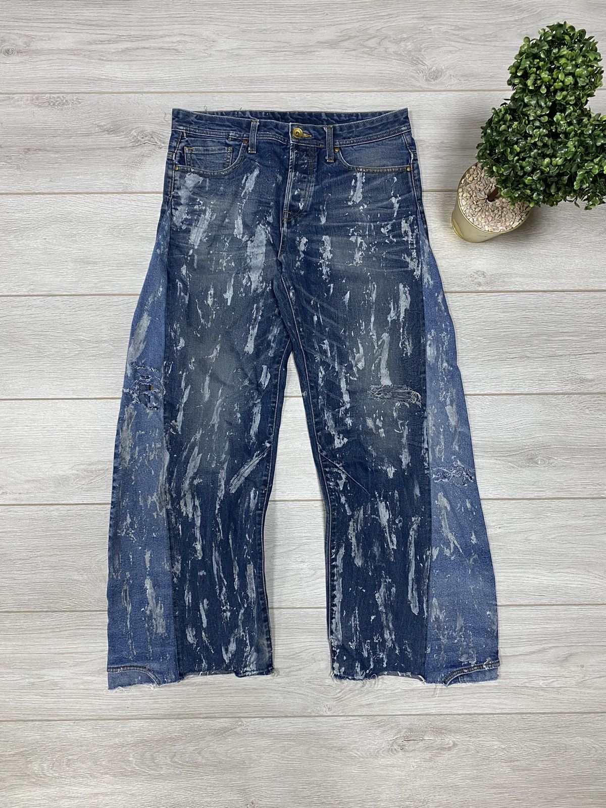 Jeans Dirty painted Pants patchwork crash thrasheddistressed