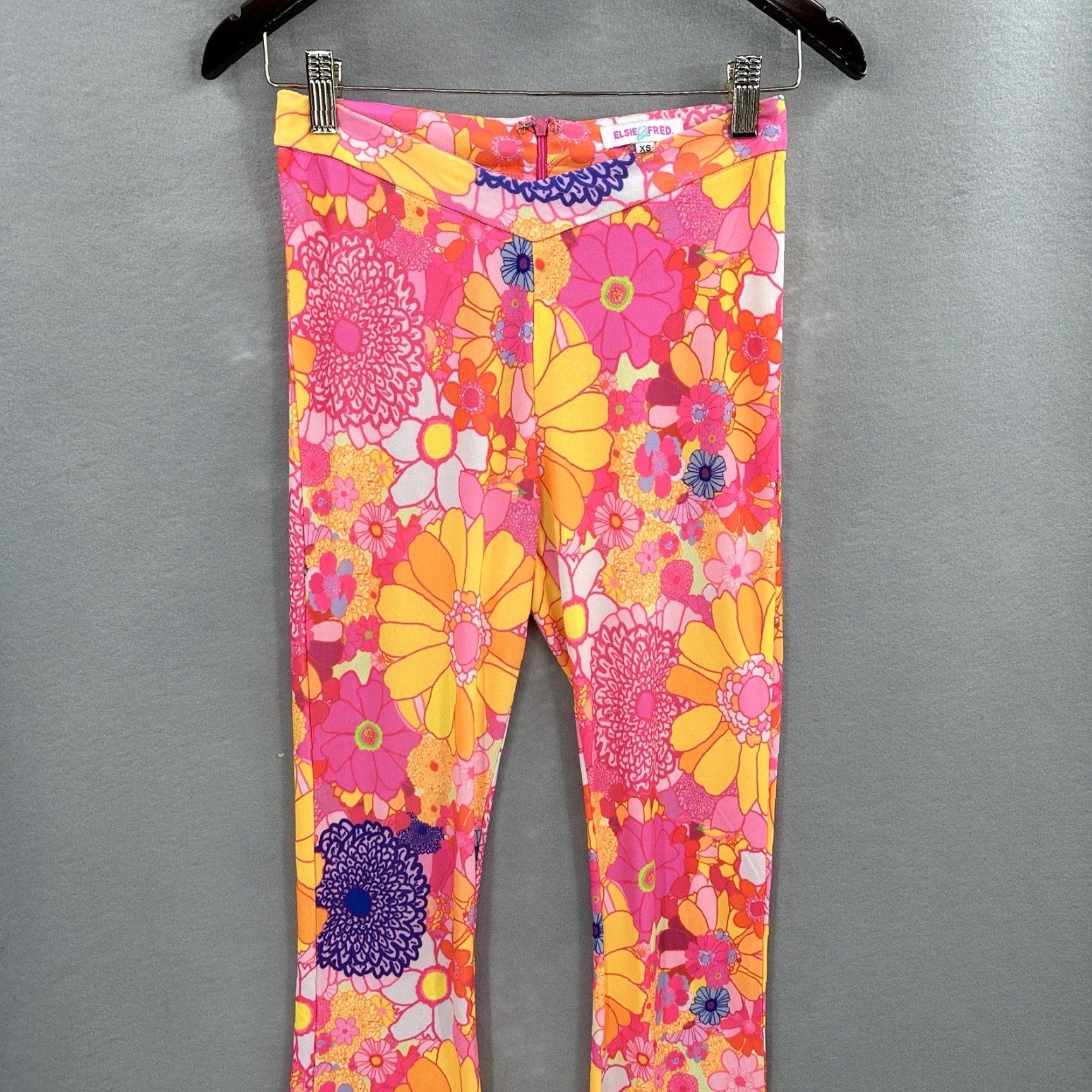 Vintage Elsie & Fred Floral Pants Womens XS Pink Hippie Flare Retro Zipper Casual Festival Flares Size 26" / US 2 / IT 38 - 5 Thumbnail