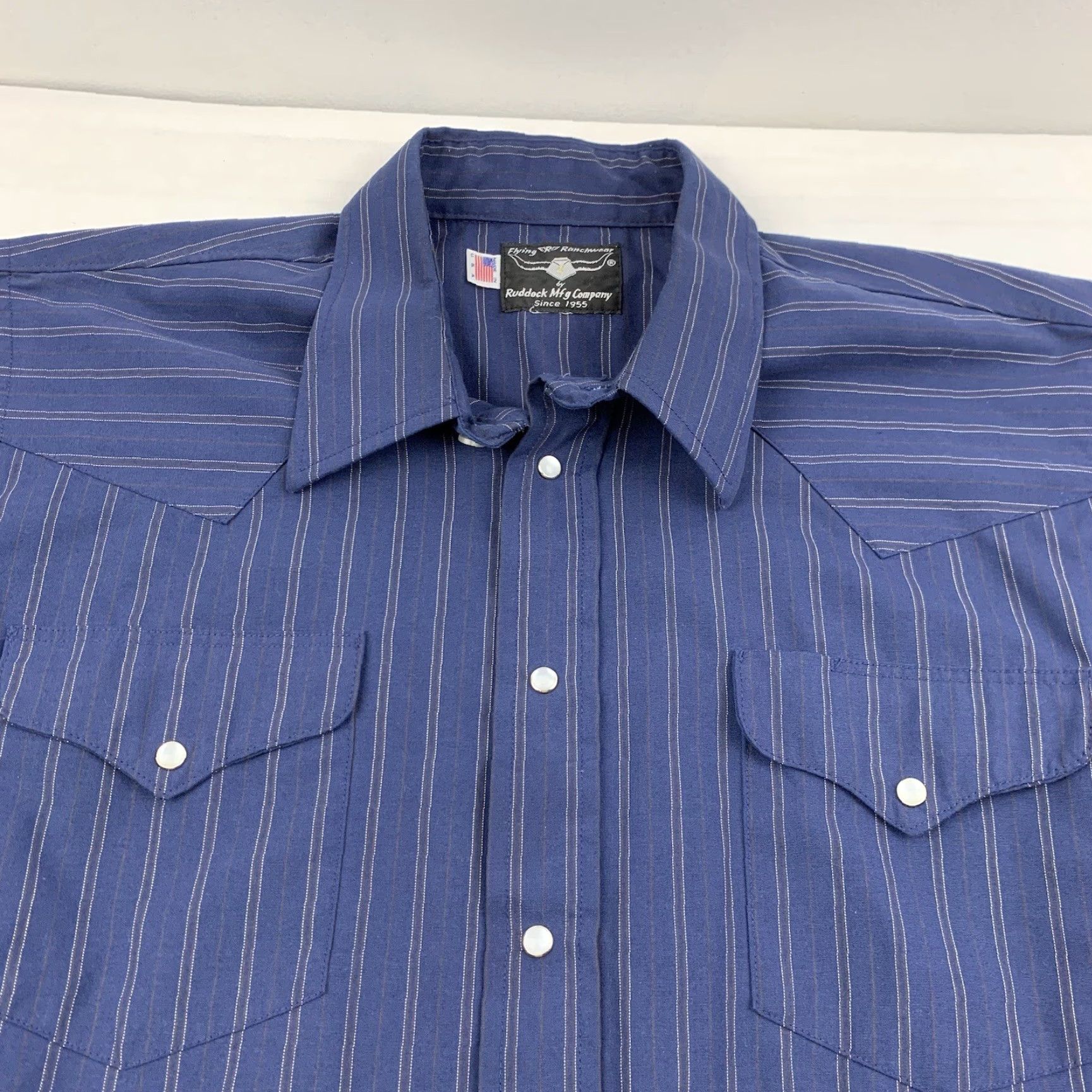Vintage VINTAGE Flying Ranchwear Pearl Snap Shirt Adult XL Blue Stripes Outdoor Nature Mens 90s 80s Size US XL / EU 56 / 4 - 2 Thumbnail