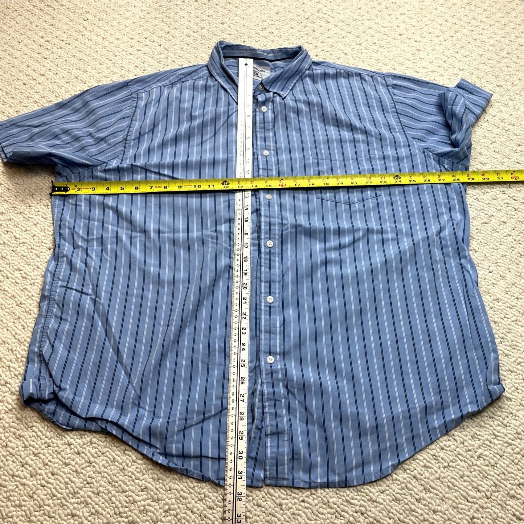 Croft & Barrow VINTAGE Croft & Barrow Easy Care Shirt Mens 2XL Blue Striped Short Sleeve Pocket Collar Size US XXL / EU 58 / 5 - 7 Thumbnail