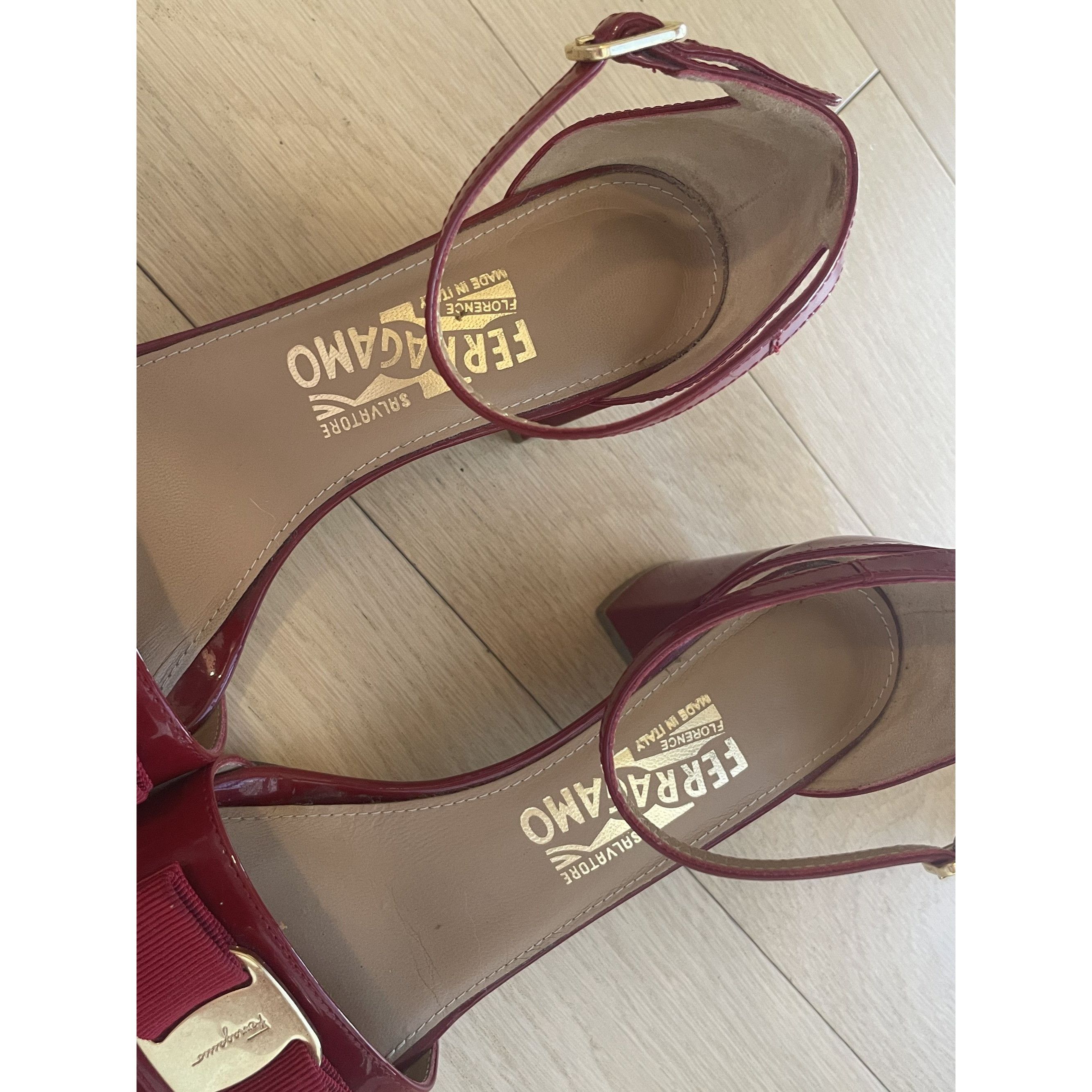 Salvatore Ferragamo Salvatore Ferragamo Red Patent Leather Heeled Sandals Womens Size US 6.5 / IT 36.5 - 4 Thumbnail
