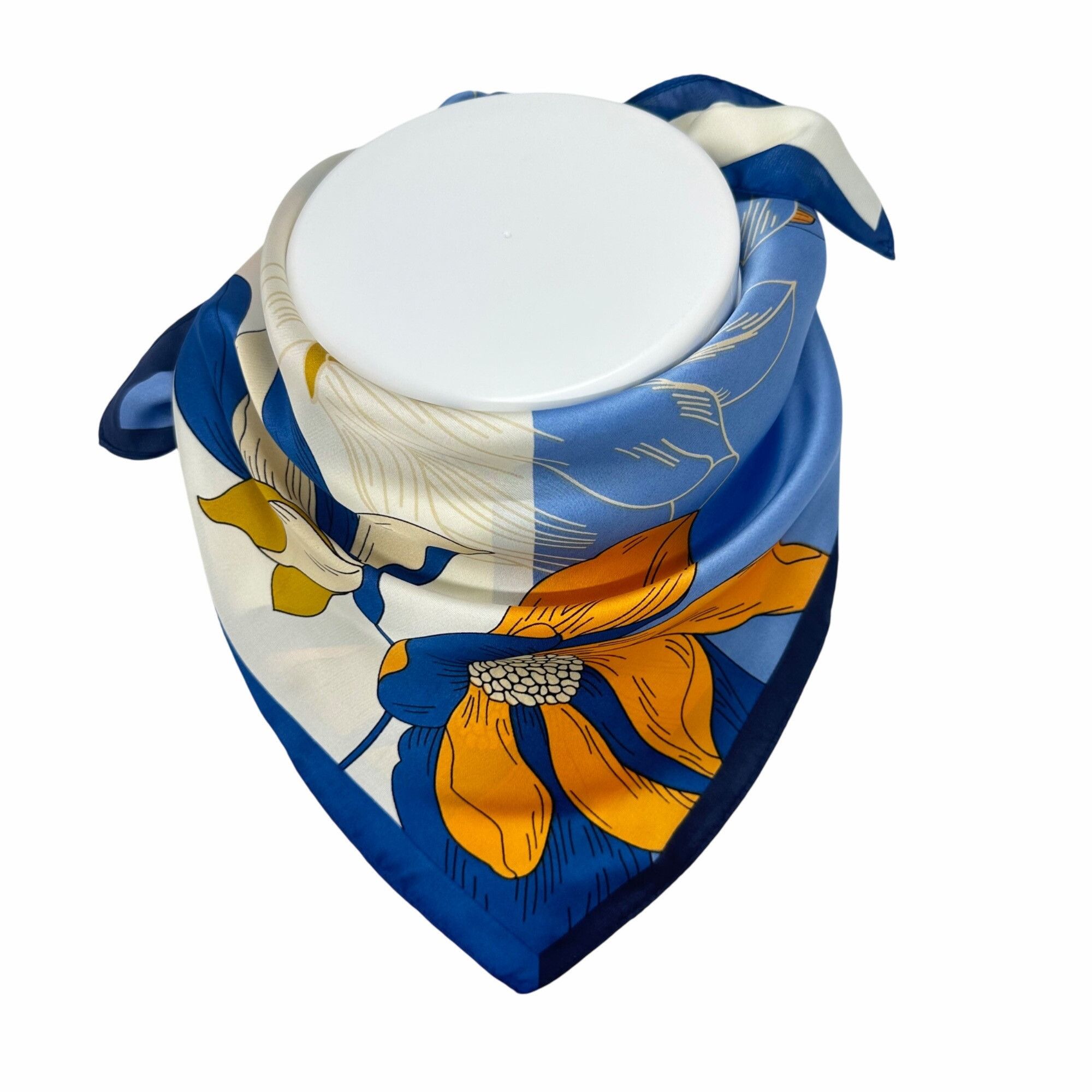 Other Elegant Bandana Floral Silky Square Scarf Luxurious BLUE ORA Size ONE SIZE - 5 Thumbnail