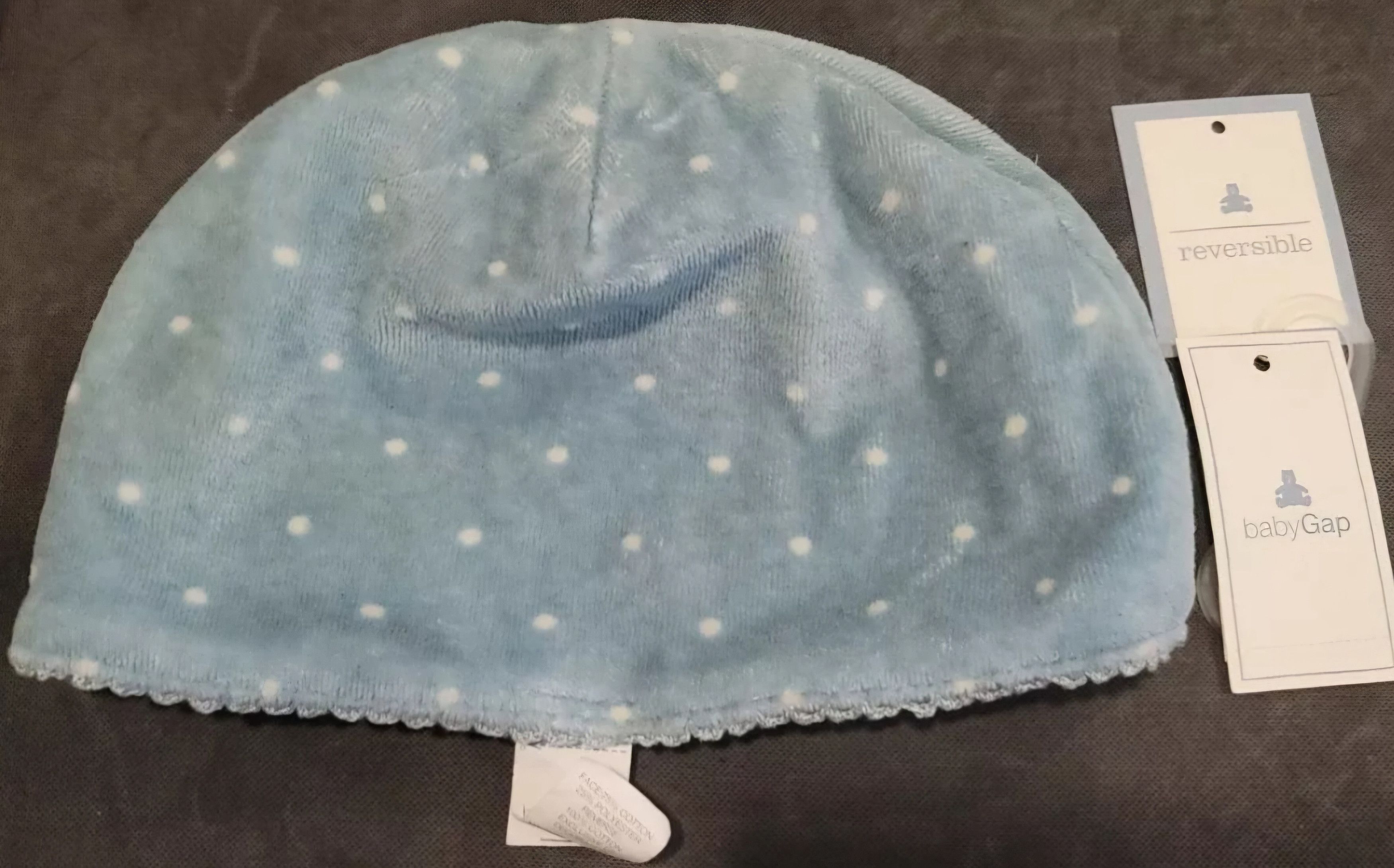 Gap NWT GAP Girl's Reversible Blue White Polka Dot Hat 6-12 Mo Size ONE SIZE - 2 Thumbnail