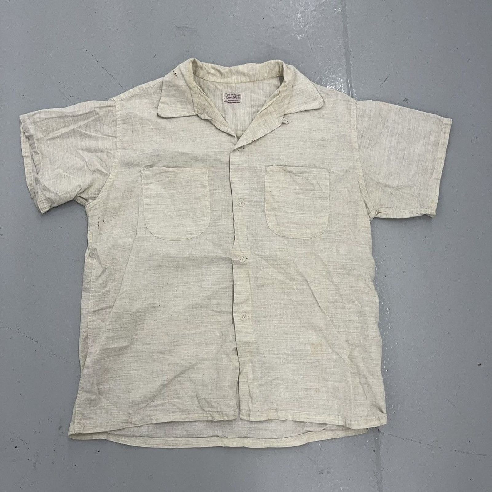 Other Vintage 50s Samsons White Pattern Cotton Loop Collar Size US M / EU 48-50 / 2 - 1 Thumbnail