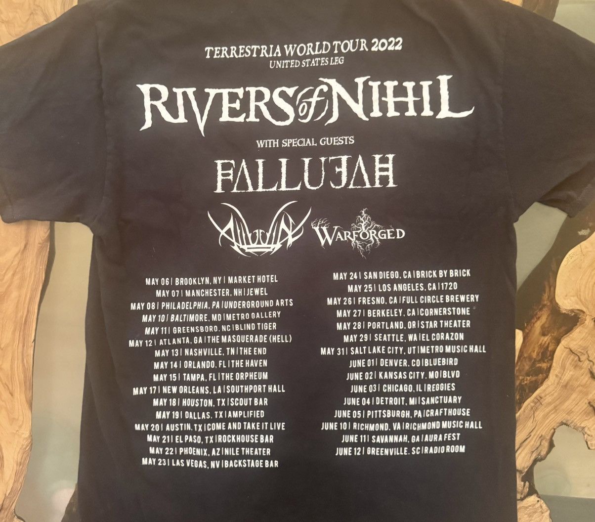 Band Tees × Slayer Rivers of Nihil 2022 Terrestria World Tour USA Leg Tee MED Size US M / EU 48-50 / 2 - 11 Thumbnail
