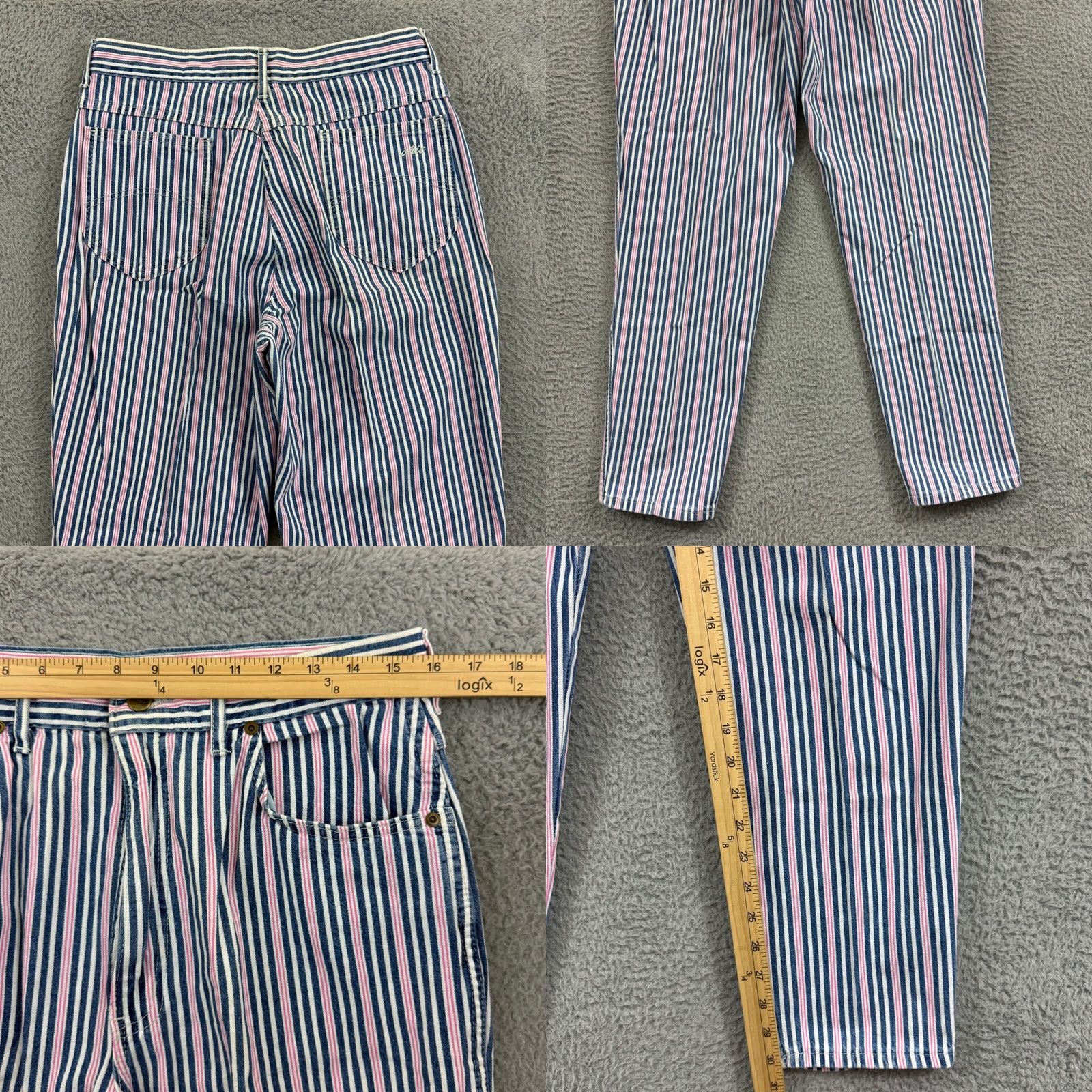 Vintage Vintage CHIC Denim Jeans Womens 16 High Rise Mom 80s Retro Striped Blue White Pink USA Jeans Size 38" / US 16 / IT 52 - 8 Thumbnail
