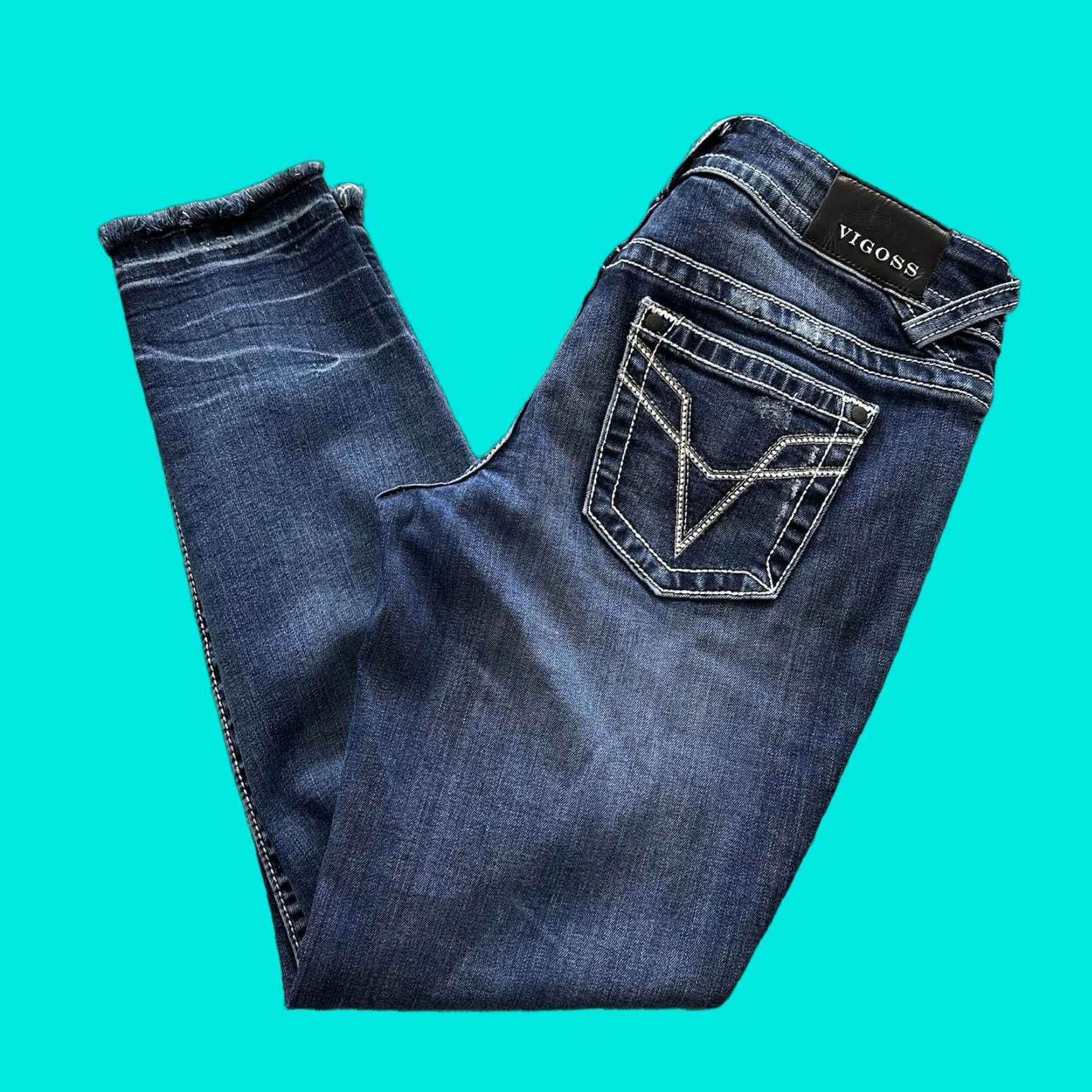 Vintage VIGOSS Jeans Womens 9/10 x 29 Chelsea Skinny Mid Rise Denim Stretch Blue Jeans Womens 10 Blue Skinny Stretch Regular 5-Pocket Chelsea Size 24" / US 00 / IT 34 - 1 Thumbnail
