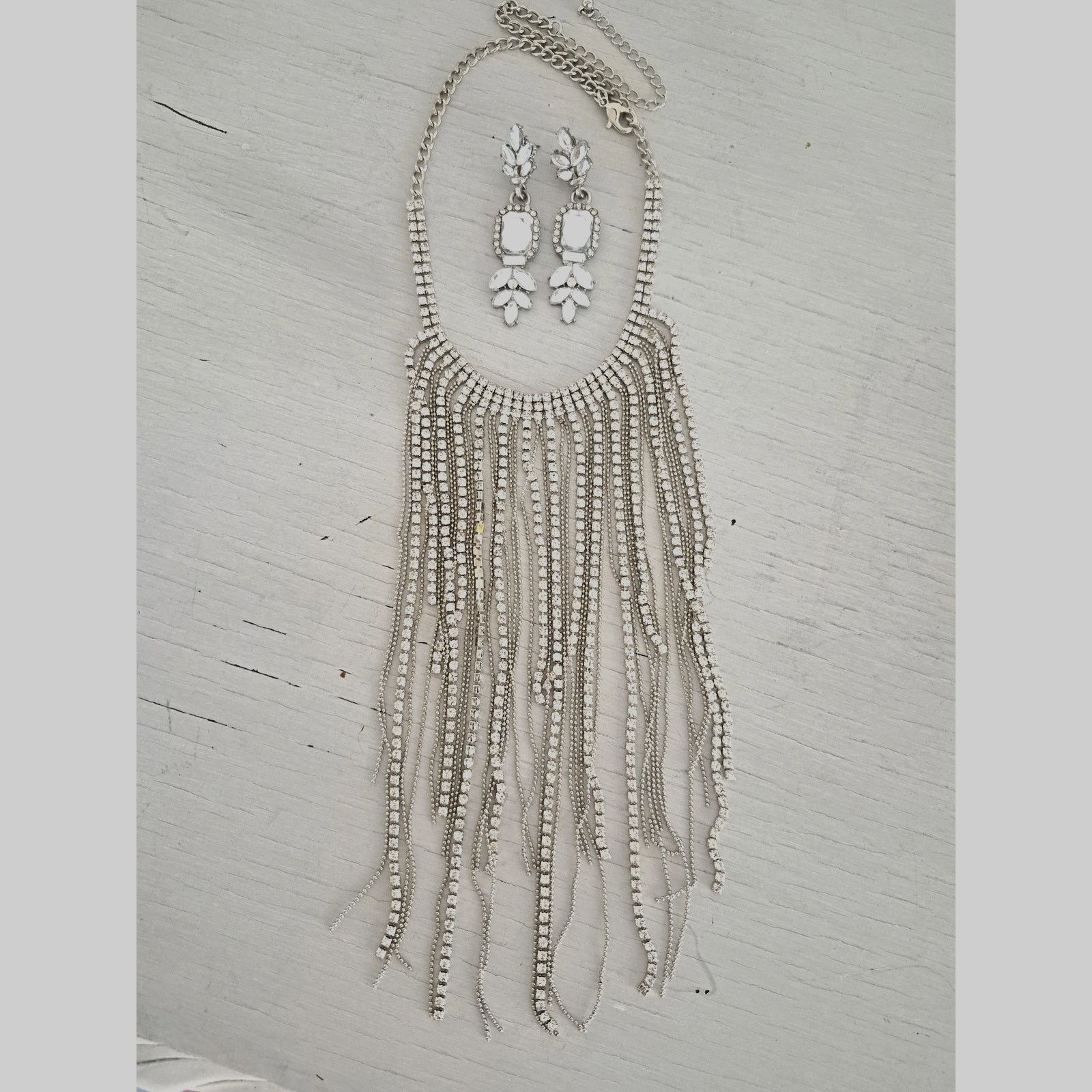 Other Long Rhinestone Bib Necklace with Earrings Set Size ONE SIZE - 1 Thumbnail