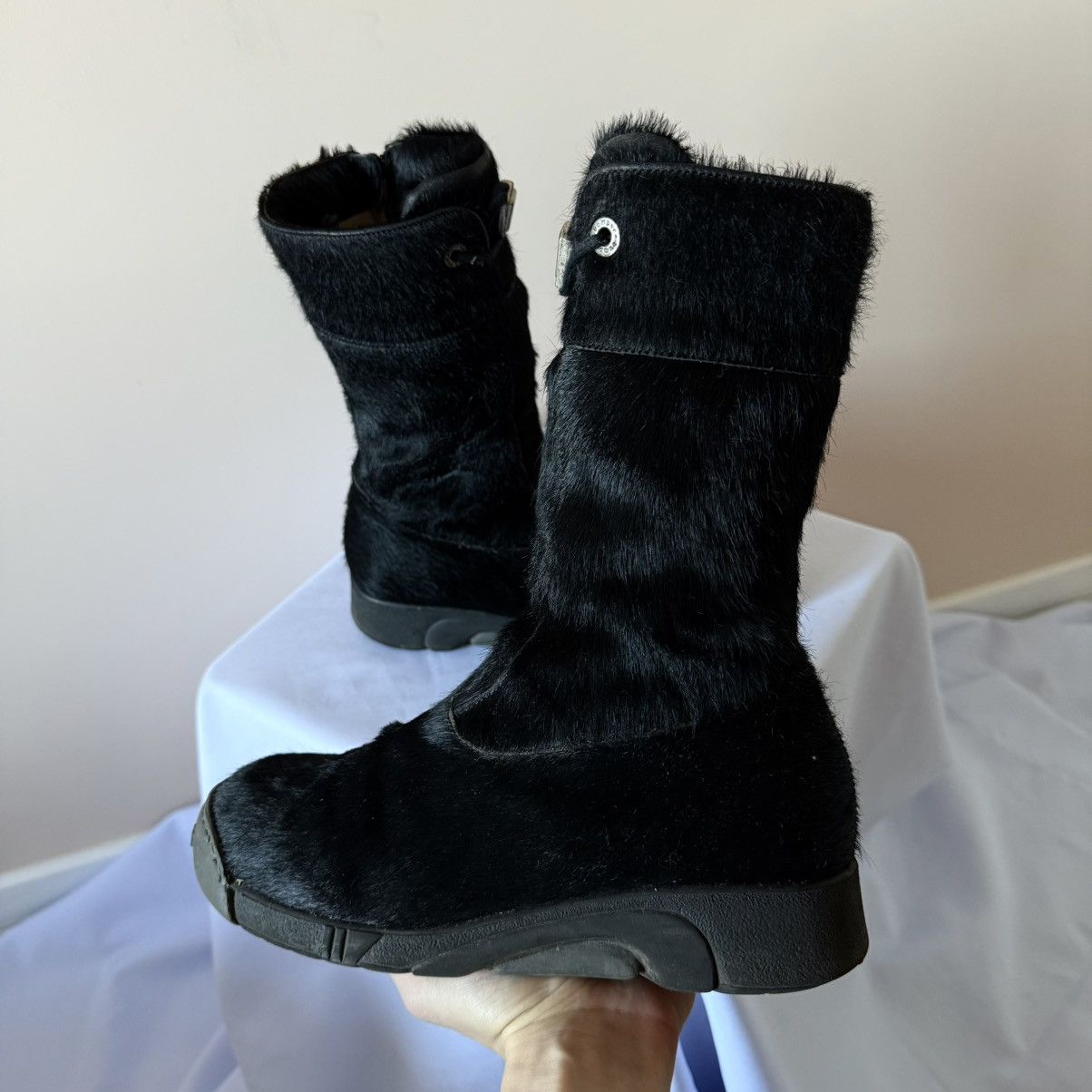 If Six Was Nine Vintage Y2K Bumper Pony Fur Black Lace Up Boots Size US 8 / IT 38 - 8 Thumbnail