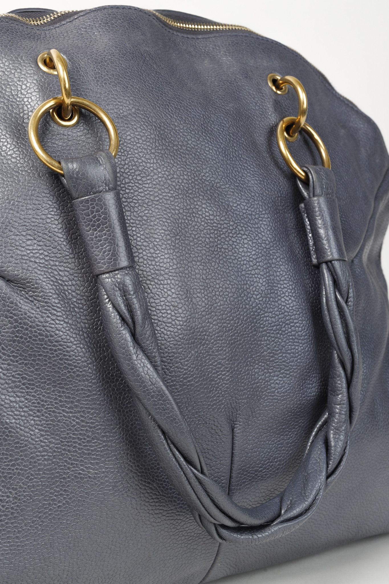 Yves Saint Laurent Yves Saint Laurent Grey Pebbled-Leather Braided-Strap Tote Size ONE SIZE - 8 Thumbnail