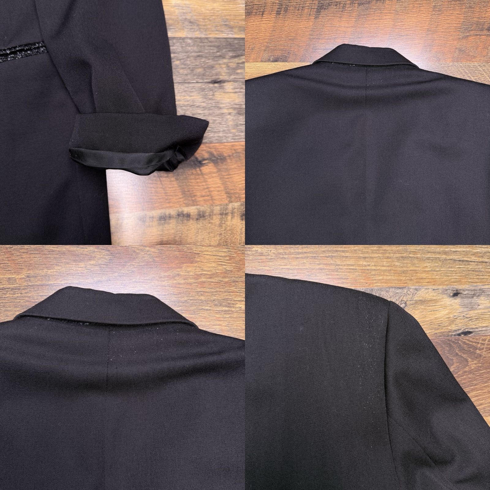 Pierre Cardin VINTAGE Pierre Cardin Tuxedo Suit Jacket Black Wool 42 Long Single-Breasted 6-Button Peak Lapel Mens Formal Wedding Classic 80s Size 42R - 8 Thumbnail