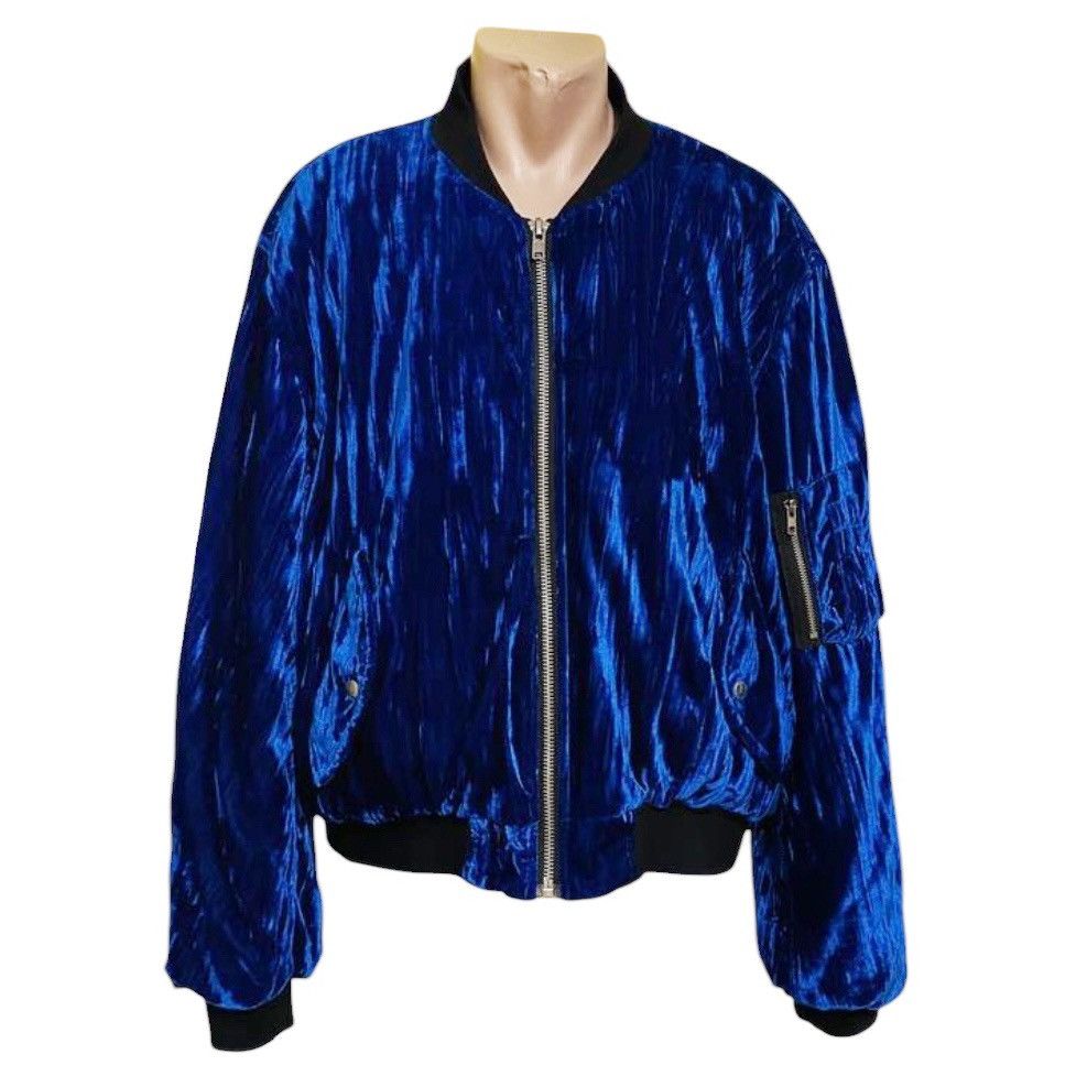 Japanese Brand 🧿shimmering velour bomber jacket in deep blue Size US XL / EU 56 / 4 - 2 Thumbnail