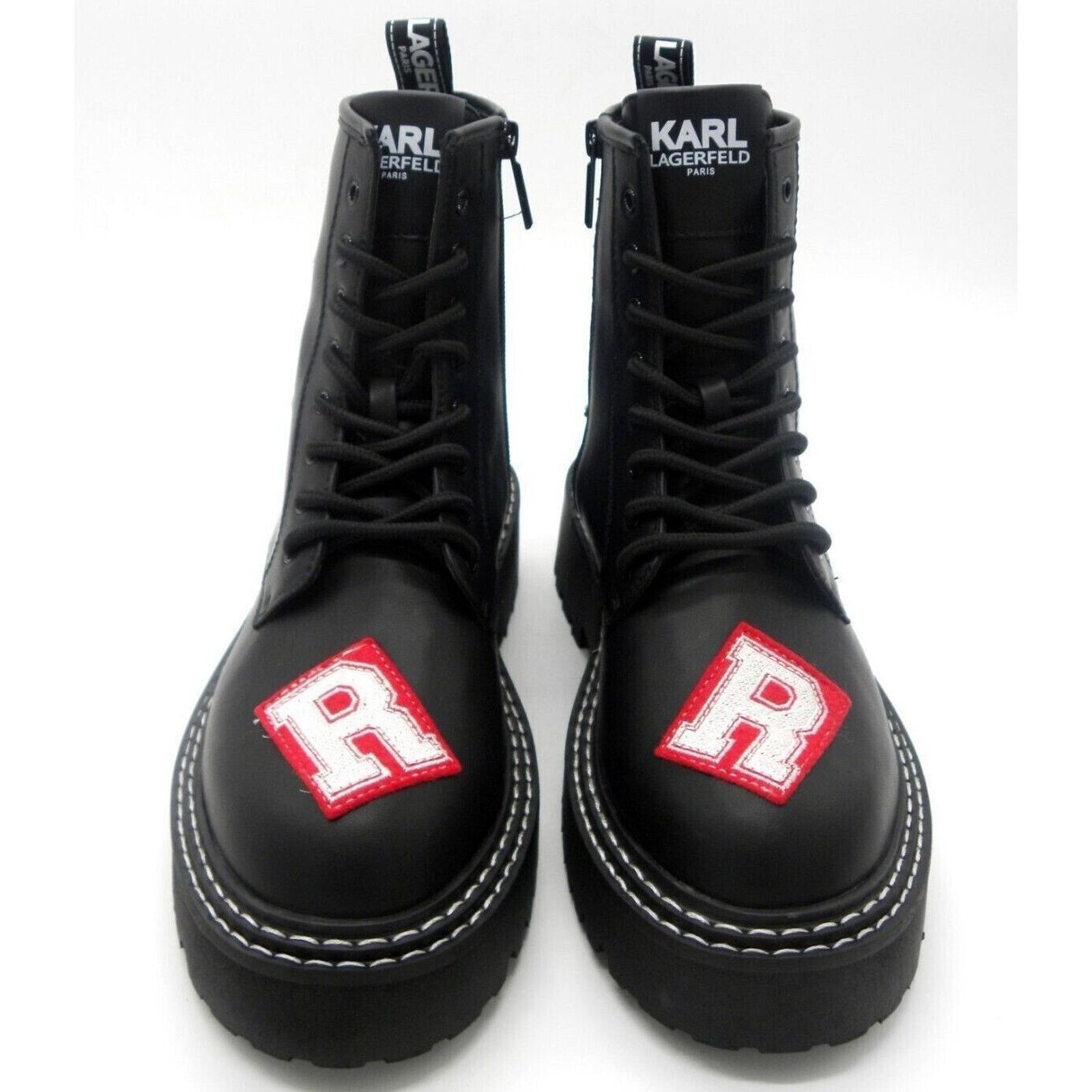 Karl Lagerfeld KARL LAGERFELD PARIS DIXIE LOGO PATCH BLACK COMBAT BOOTS 7.5 Size US 7.5 / IT 37.5 - 5 Thumbnail