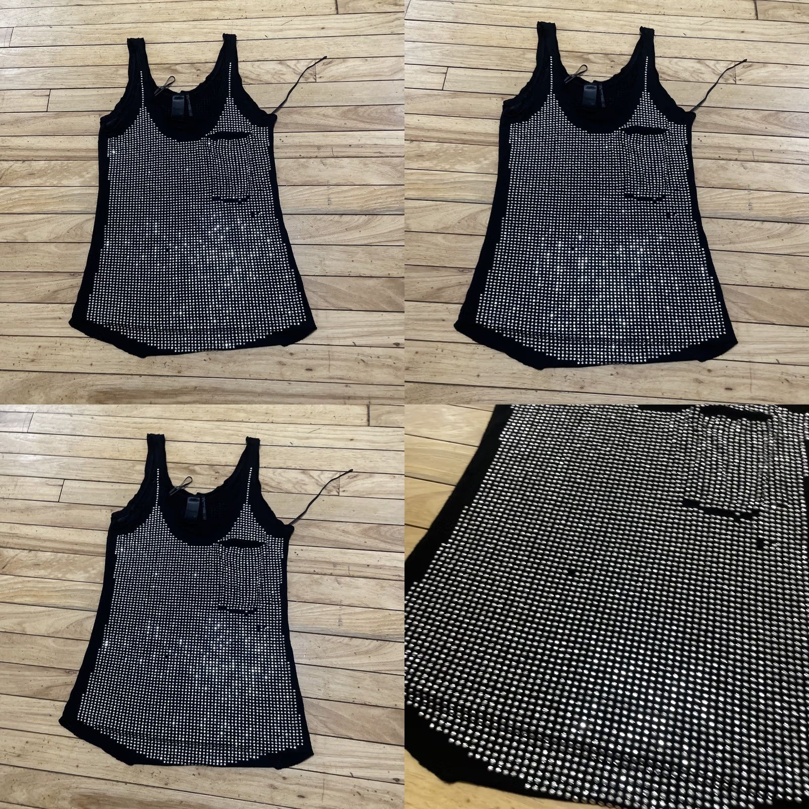 Guess VINTAGE Guess Tank Top Womens Medium Black Silver Rhinestone Studded Y2K Glam LA Size M / US 6-8 / IT 42-44 - 11 Thumbnail