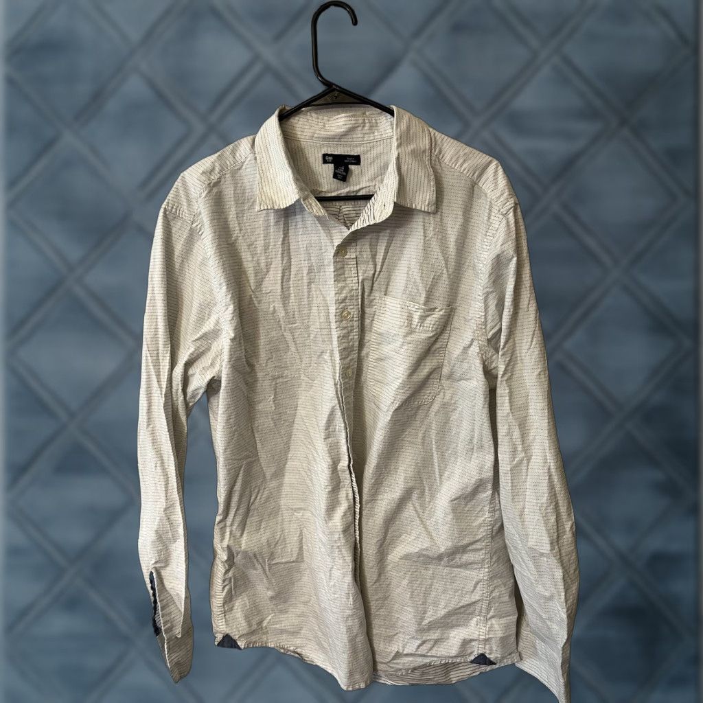 Gap Gap Button Up Shirt Mens XL White Striped Slim Fit Long Sleeve Size US XL / EU 56 / 4 - 1 Thumbnail