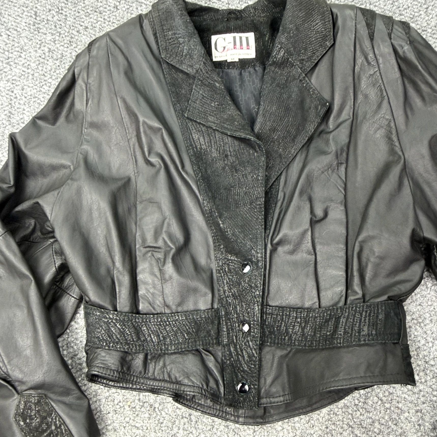 G-III VINTAGE G-III Black Leather Jacket Womens Medium Cropped Snap 80s Size M / US 6-8 / IT 42-44 - 4 Thumbnail