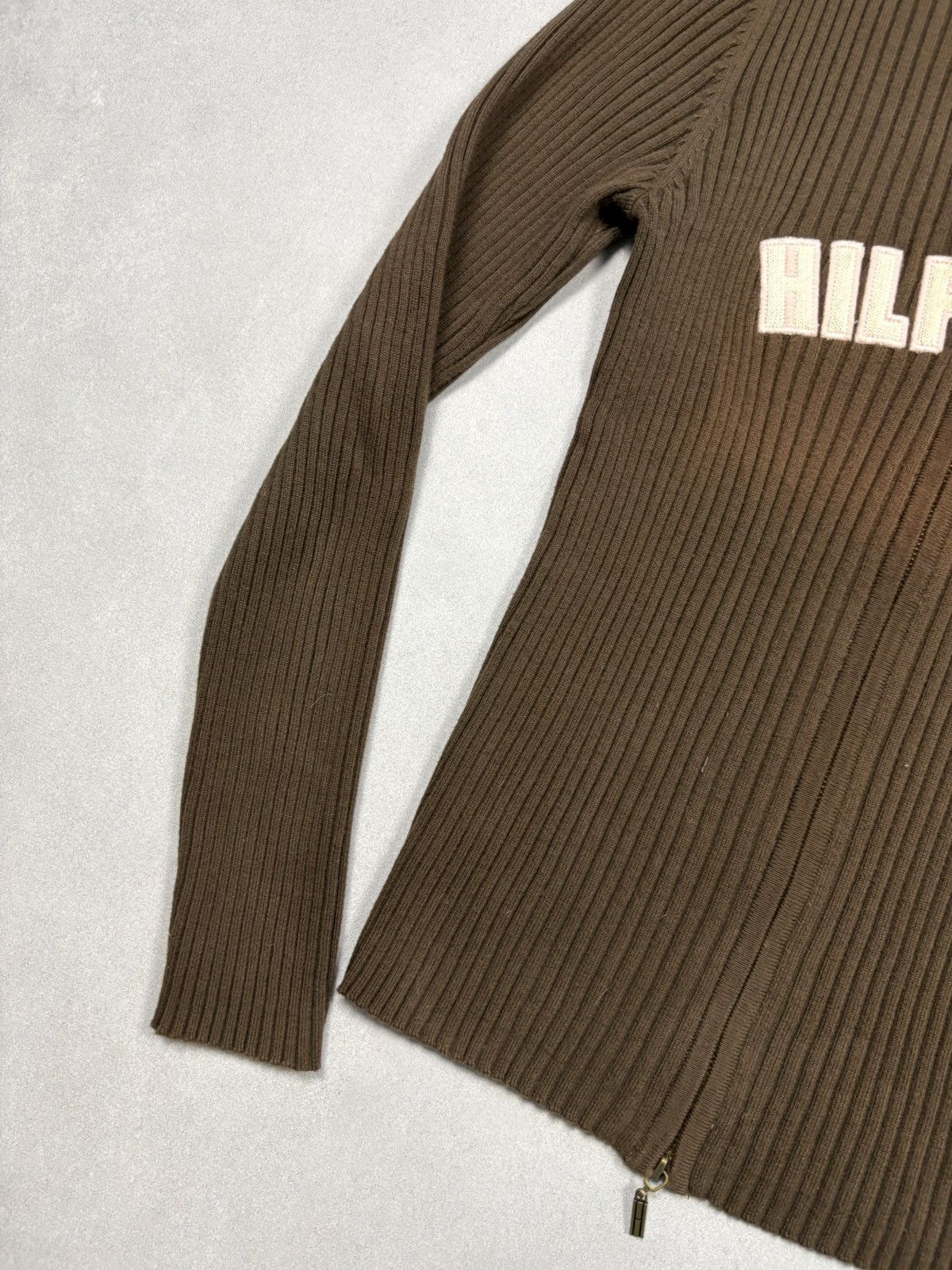 Tommy Hilfiger Tommy Hilfiger Ribbed Zip Up Brown Spell Out Logo Y2K 2000s Size M / US 6-8 / IT 42-44 - 3 Thumbnail