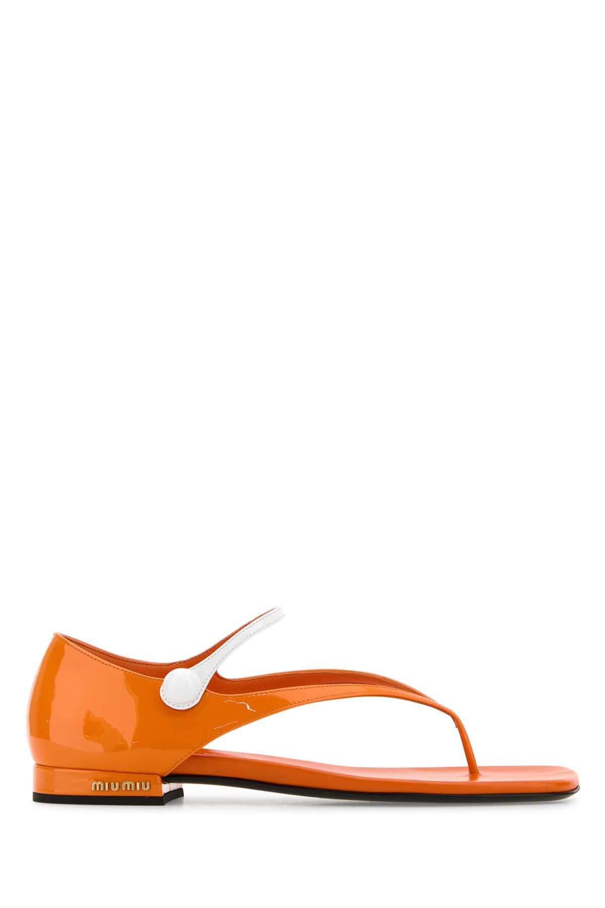 サンダル・ミュール MIU MIU Orange Leather Thong Sandals Miu Miu Braided leather thong sandals for Women - Orange in