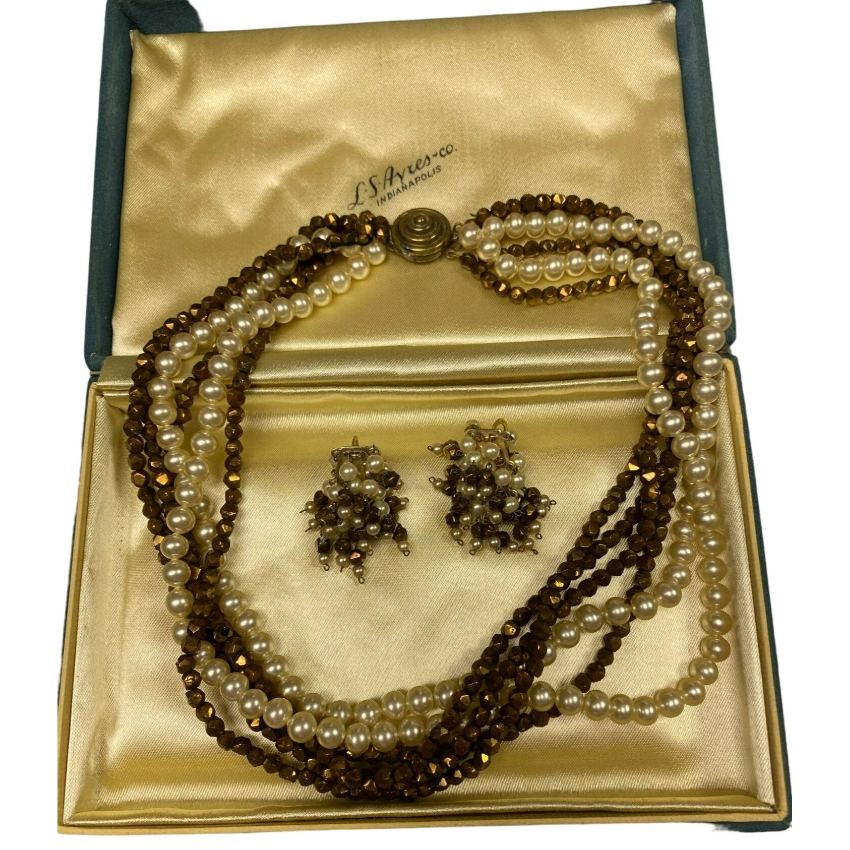 Rare Vintage Castlecliff Multi-Strand Pearl & Bronze Bead Ne