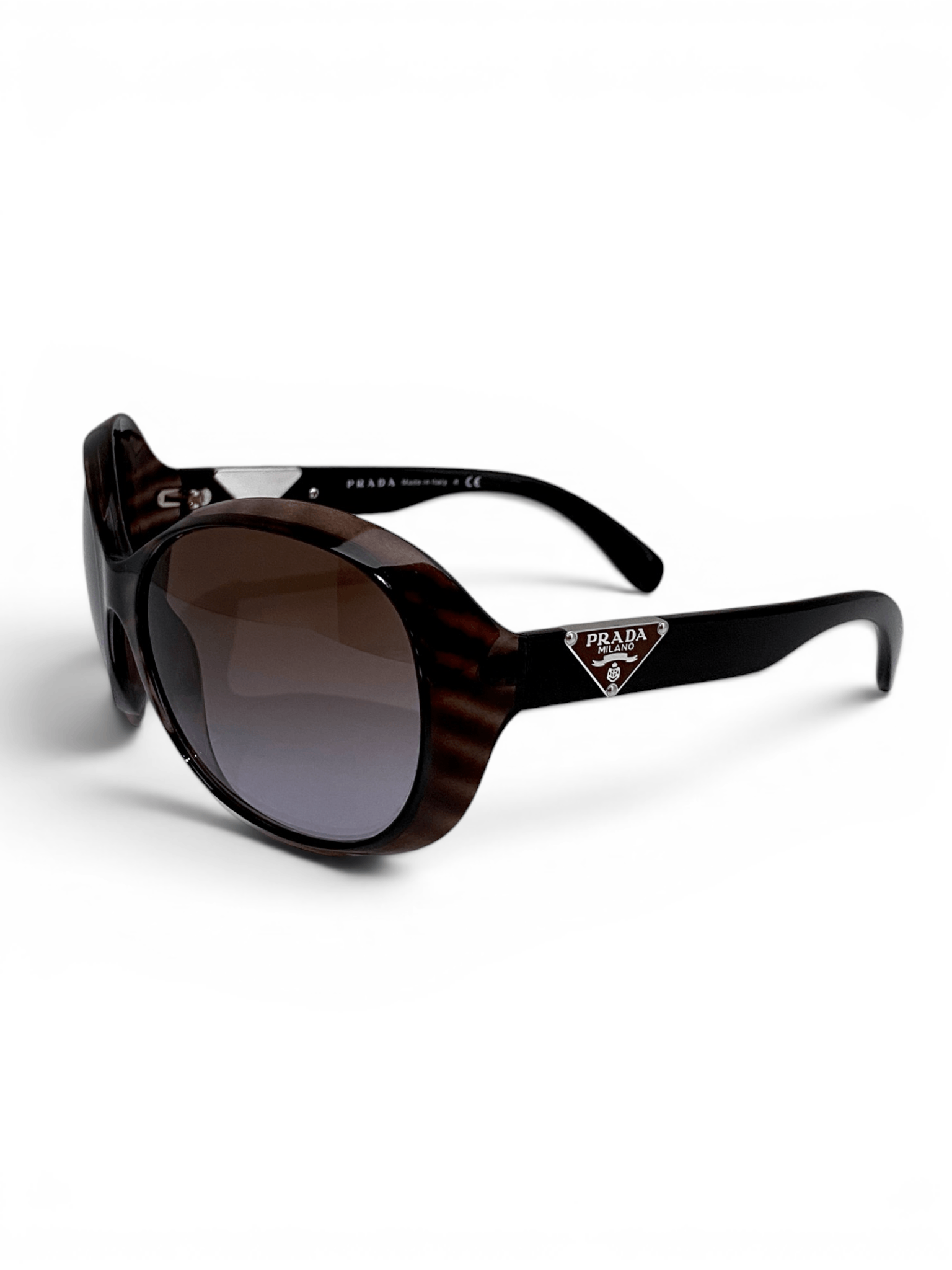 Prada Prada Milano Triangle Logo Oval Brown Oversized Sunglasses Size ONE SIZE - 3 Thumbnail