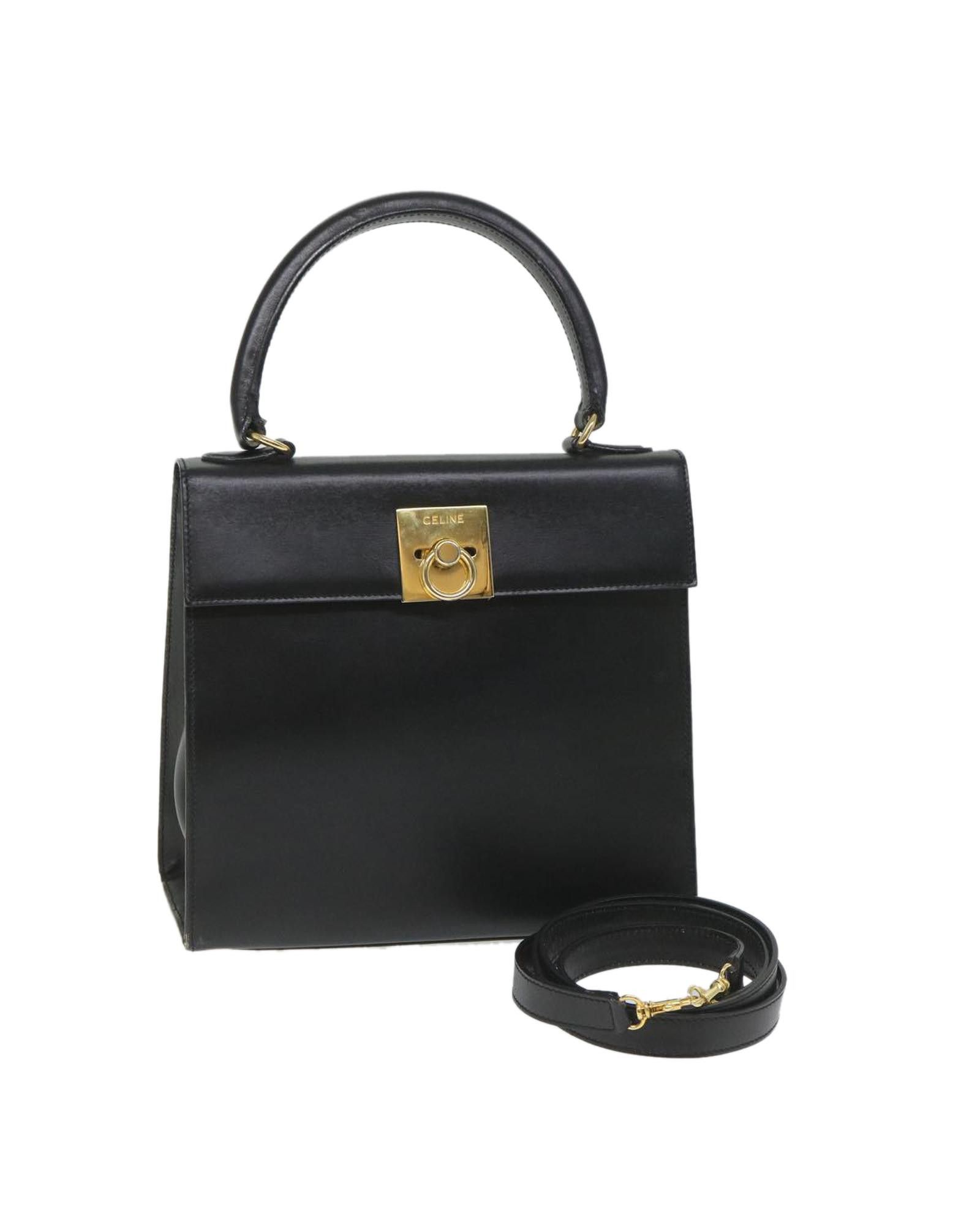 image of Celine Leather 2Way Hand Bag Black, Women's