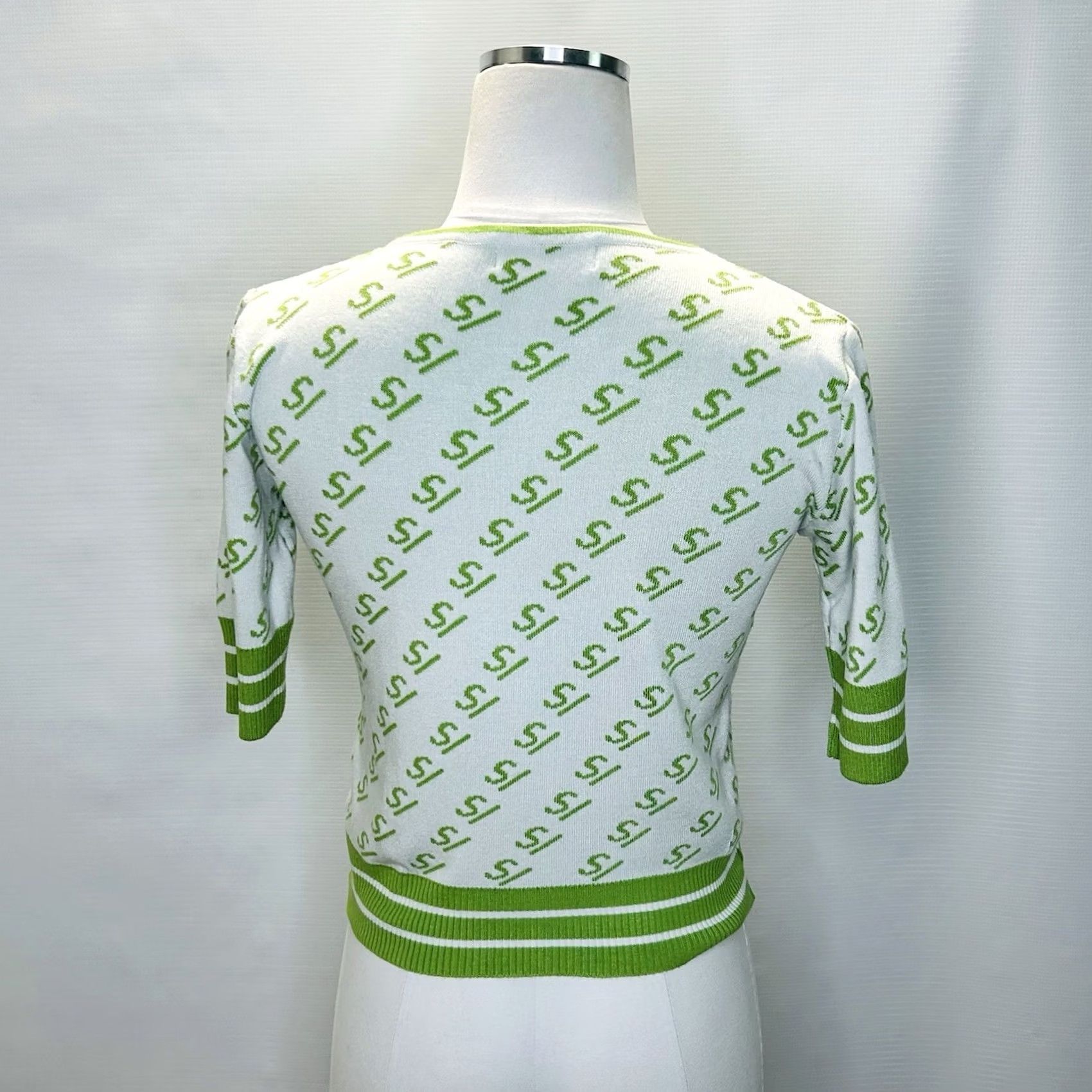 Vintage Stefania Vaidani Knit Sweater Women’s S All Over Print Logo Monogram Green Size S / US 4 / IT 40 - 3 Thumbnail