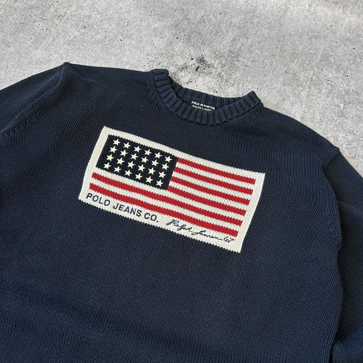 Vintage Vintage Polo Jeans Co. Ralph Lauren USA Flag Knit Sweater Size US L / EU 52-54 / 3 - 2 Thumbnail